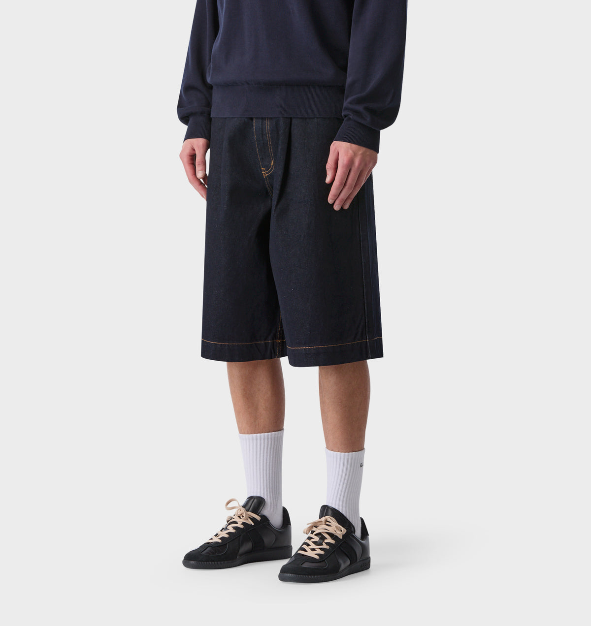 Wide Leg Pleat Denim Short - Indigo