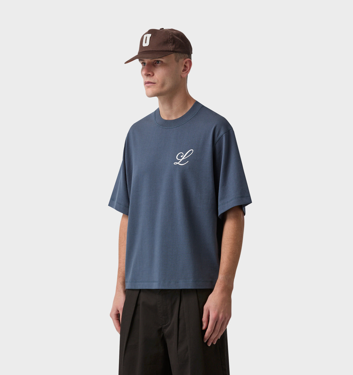 Letter Mono Crop Box Tee - Marine Blue