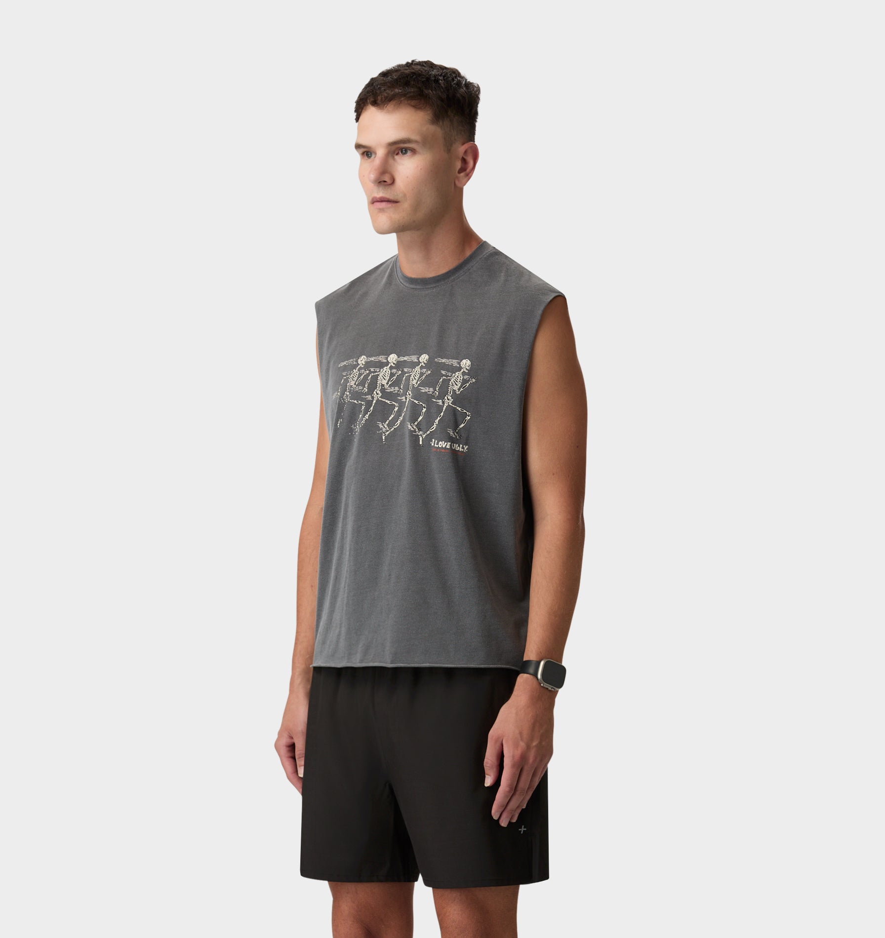Skeleton Cotton Active Crop Tank - Washed Black