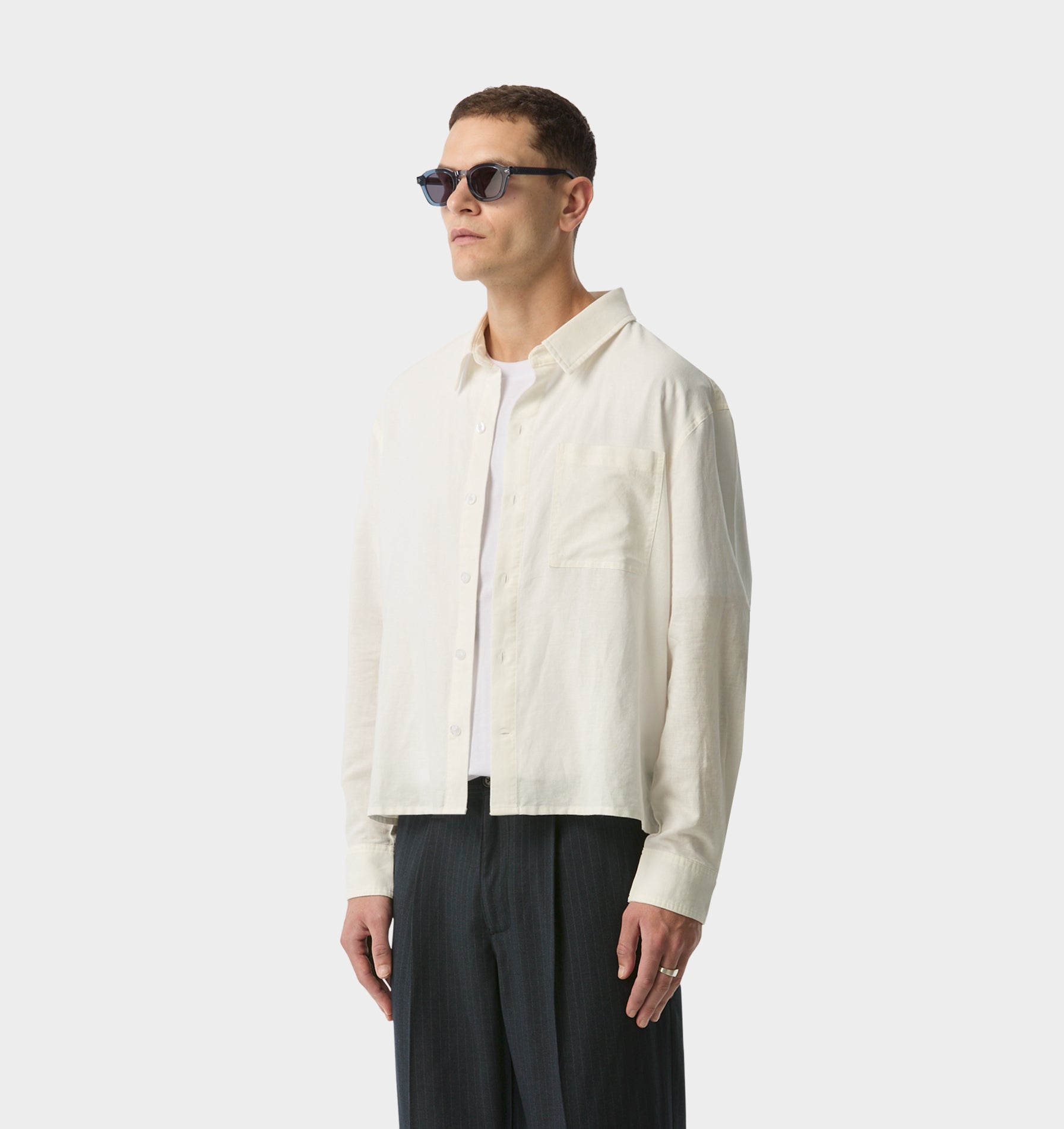 Linen Crop LS Shirt - White | I Love Ugly