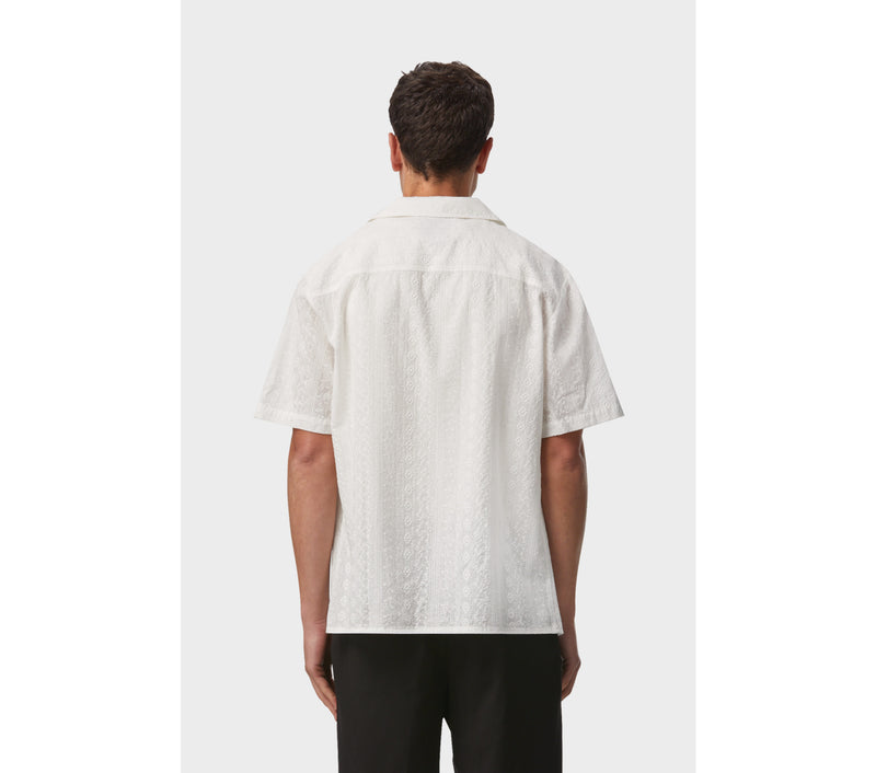 Broderie Cuban Collar SS Shirt - White