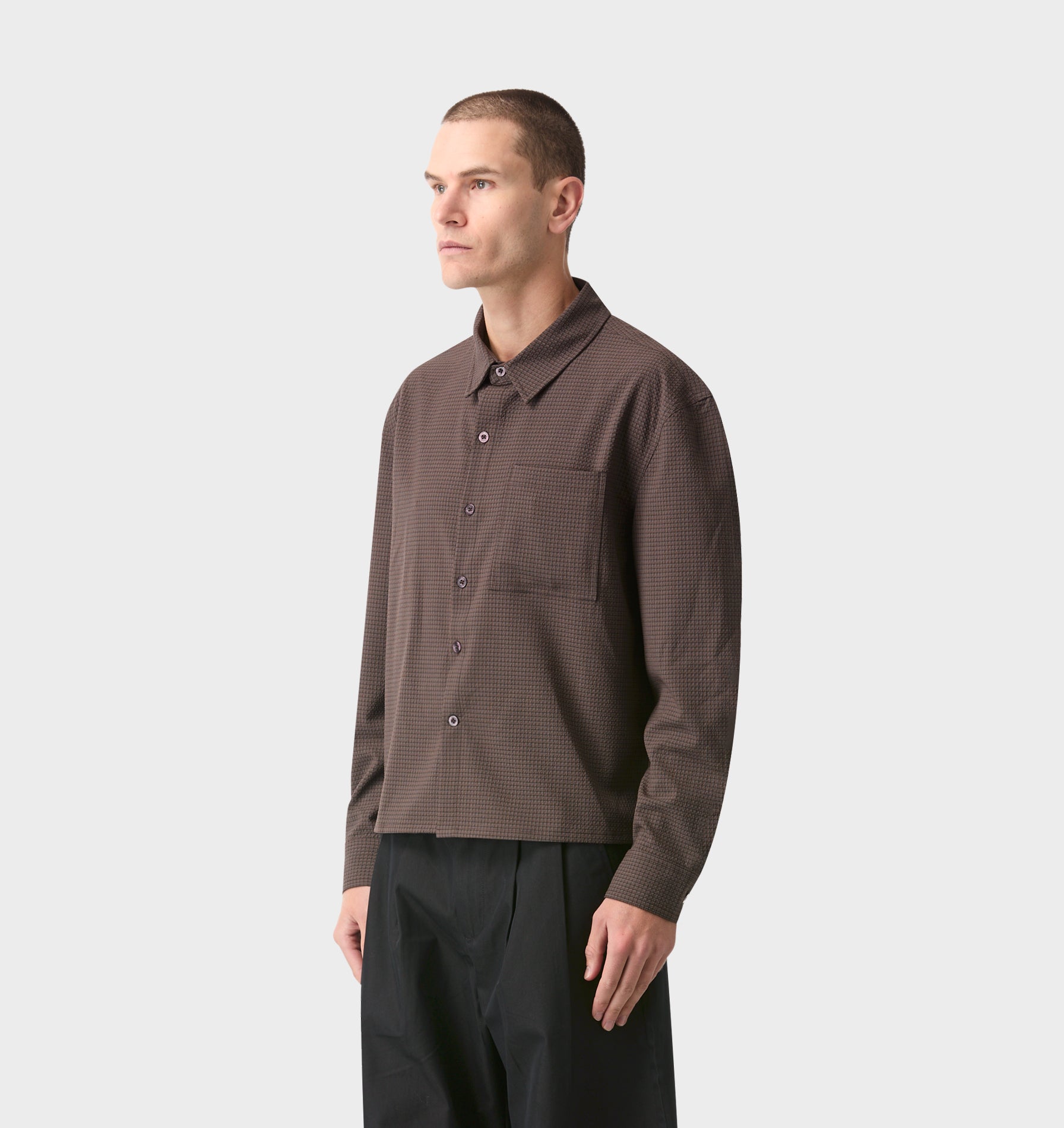 Crop LS Shirt - Brown/Black Check