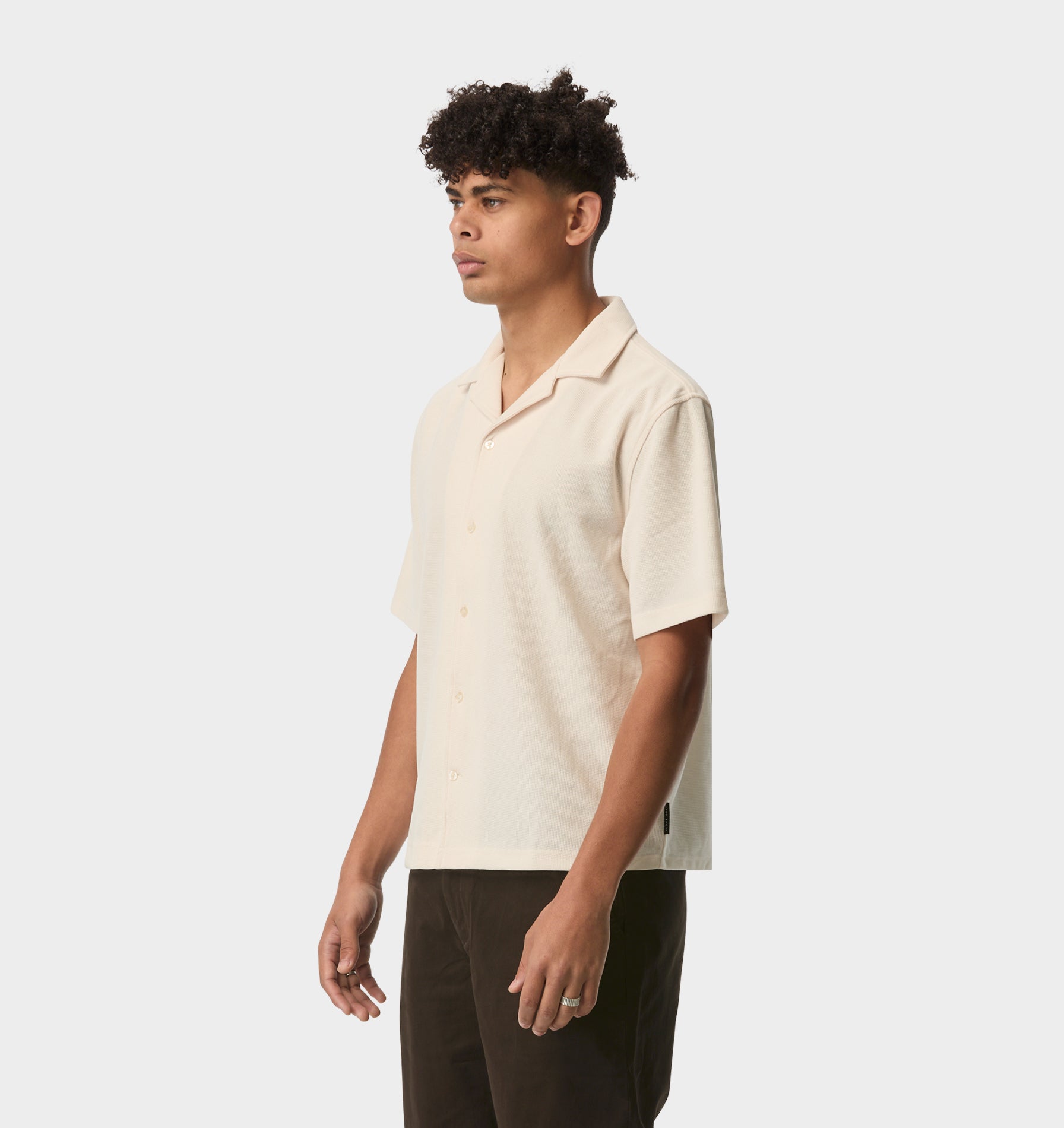 Waffle Box Cuban Collar SS Shirt - Off White