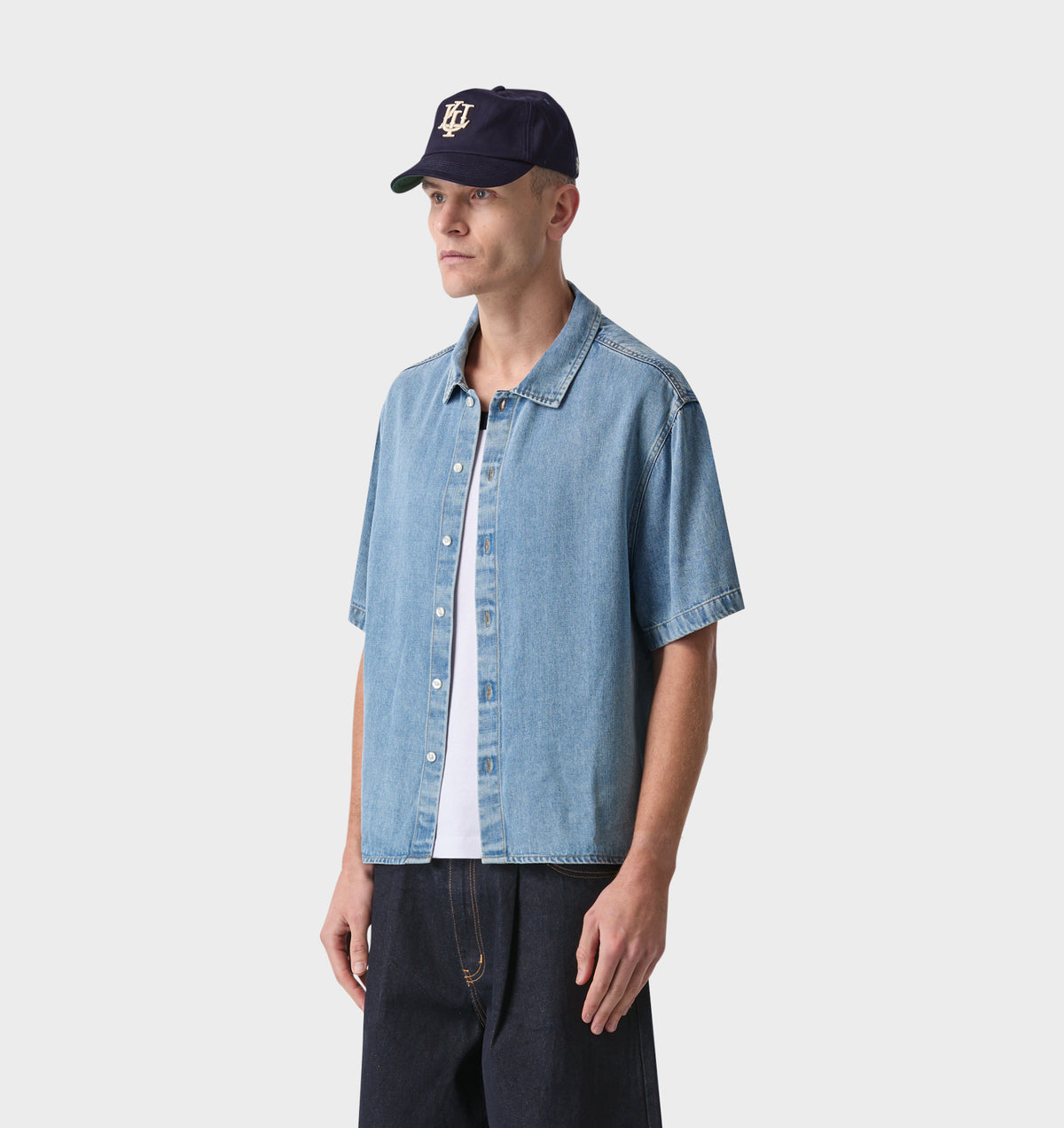 Chambray Crop SS Shirt - Faded Blue