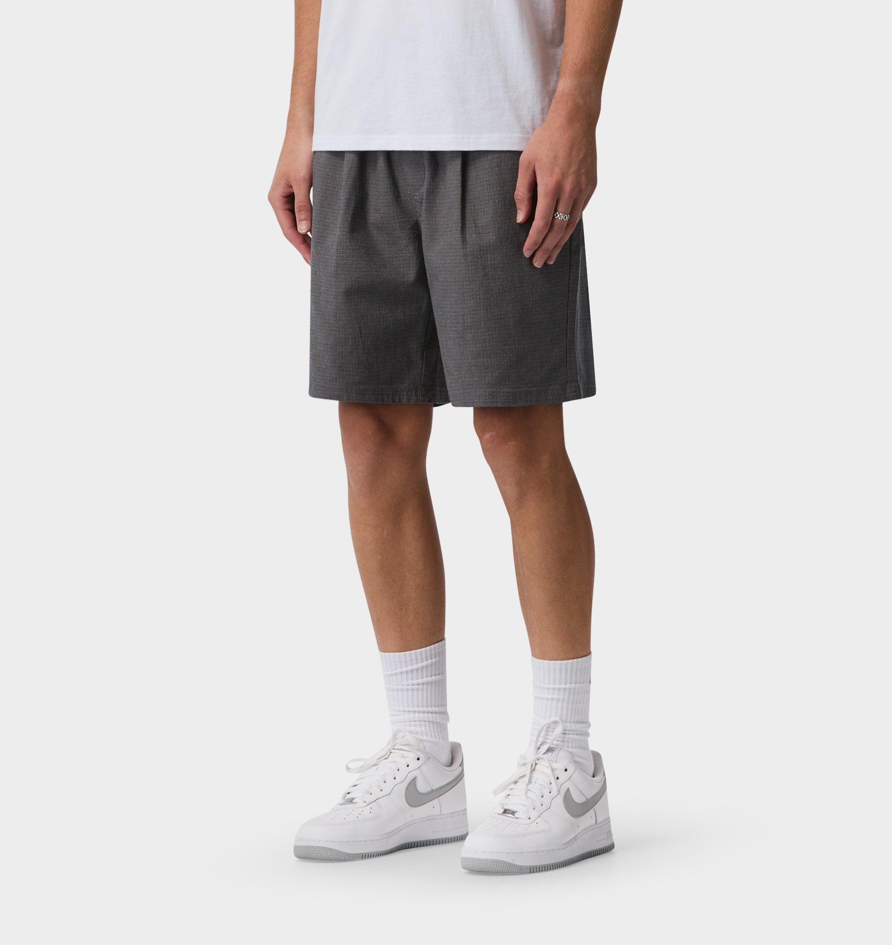 Michael Pleat Short - Grey Mini Check