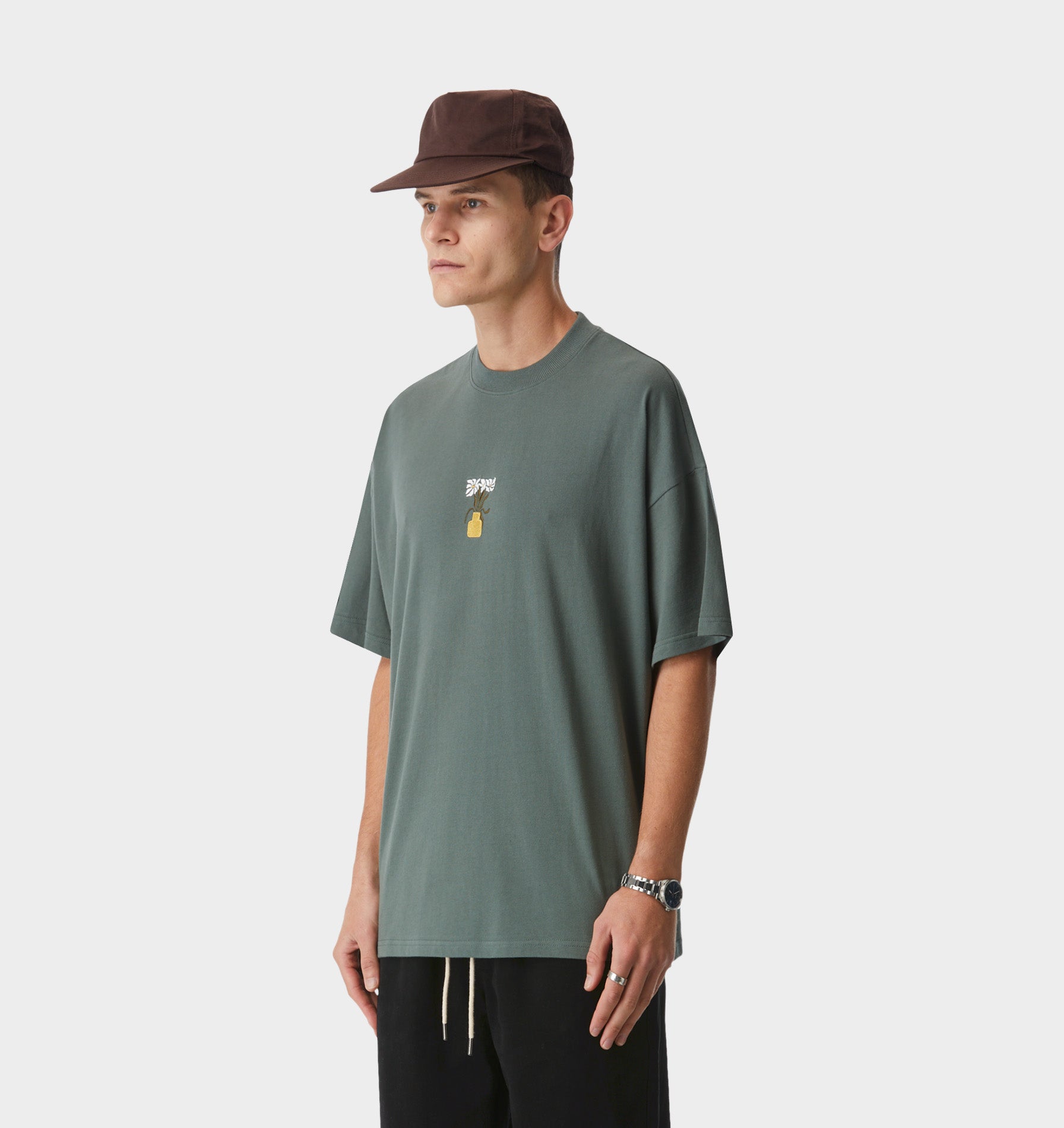 Floral Box Tee - Smokey Green