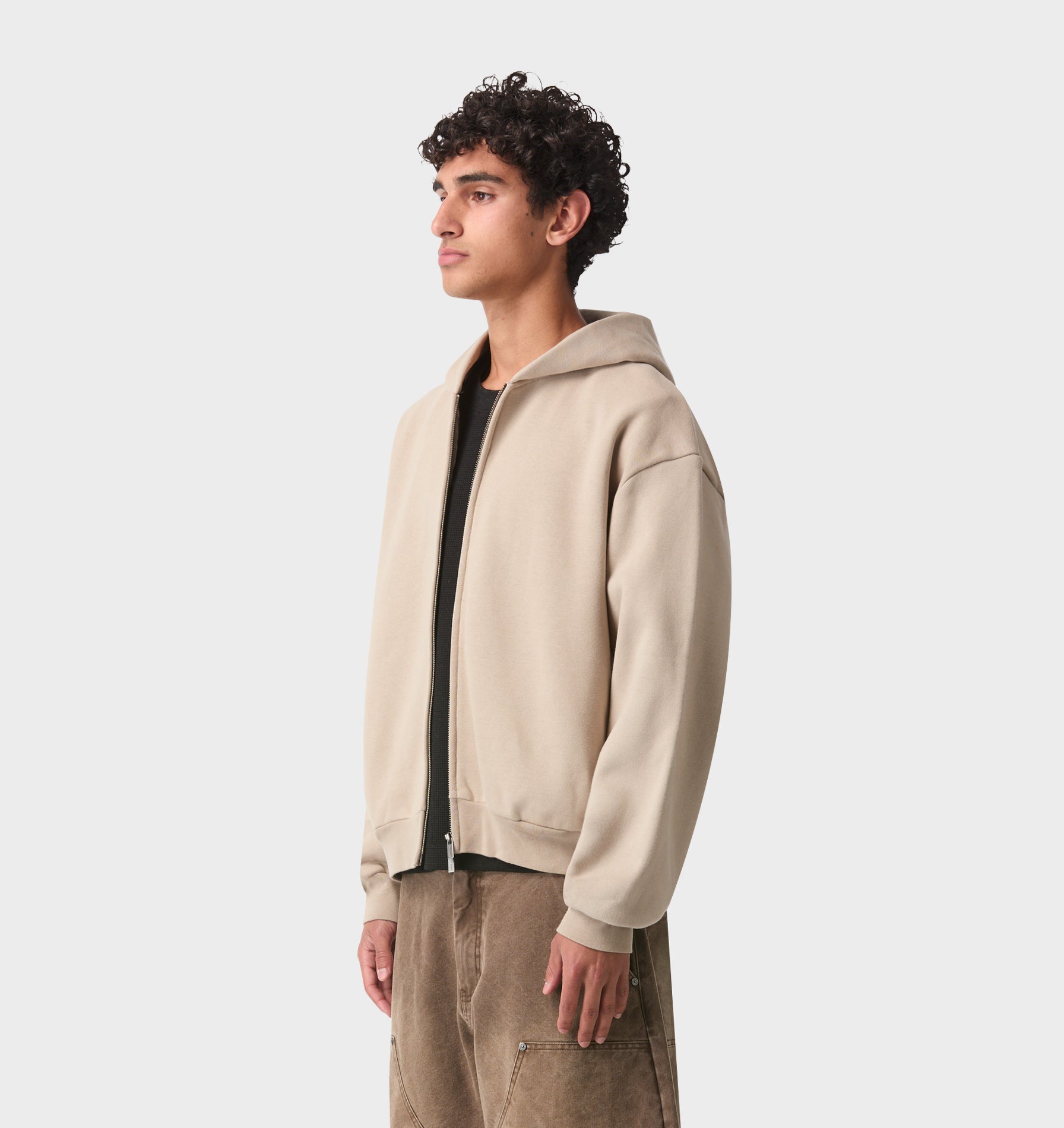 Heavy Crop Zip Hood - Taupe