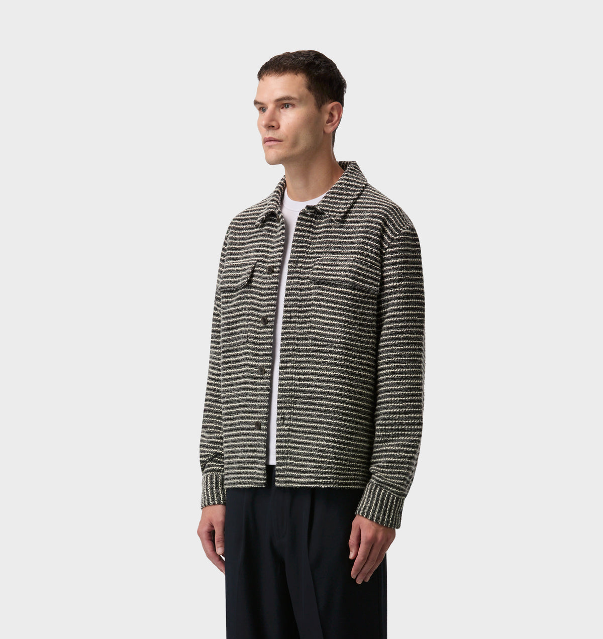 Boucle Overshirt  - Grey/White Stripe