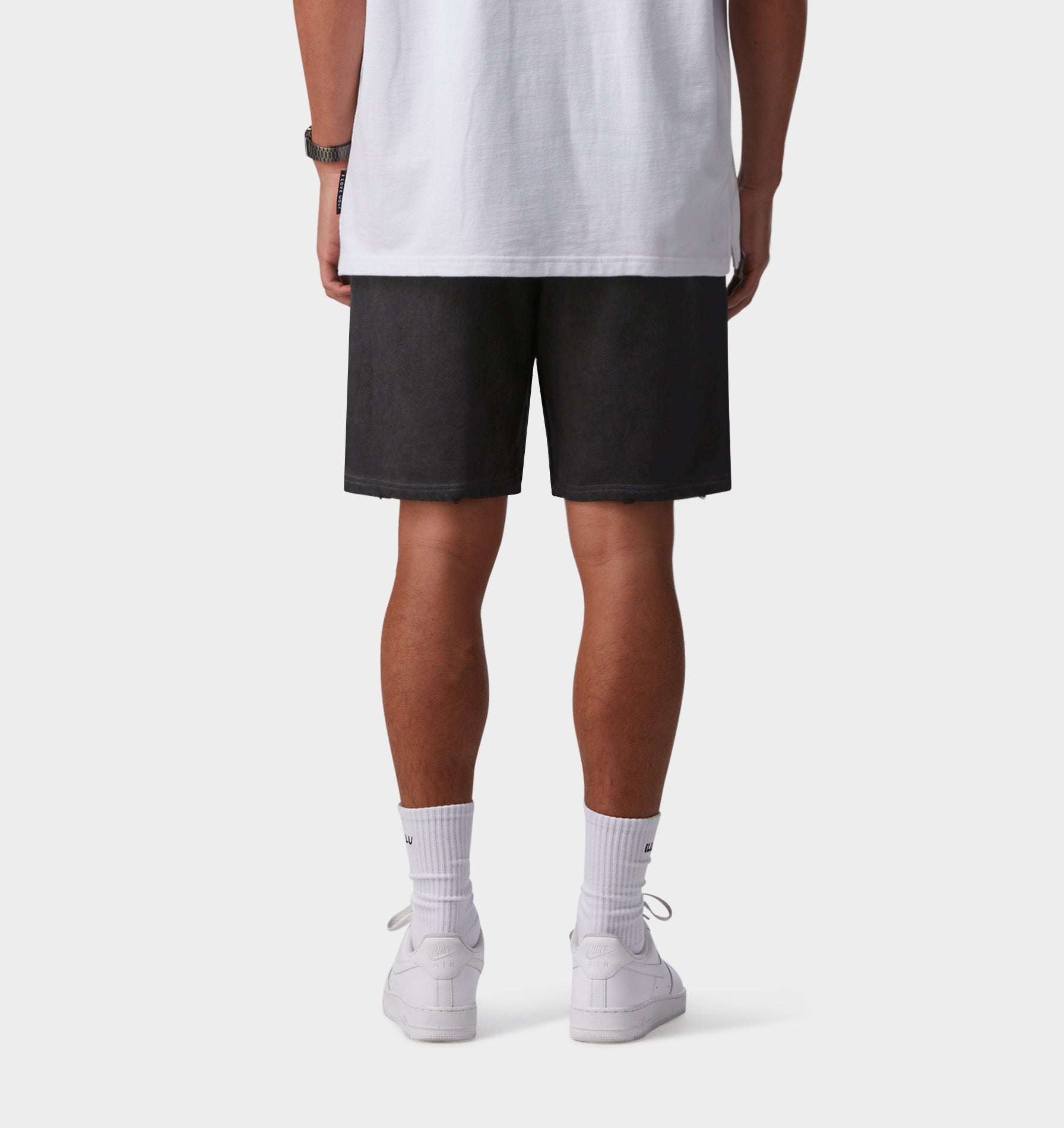Distressed Trackie Short - Dirty Black