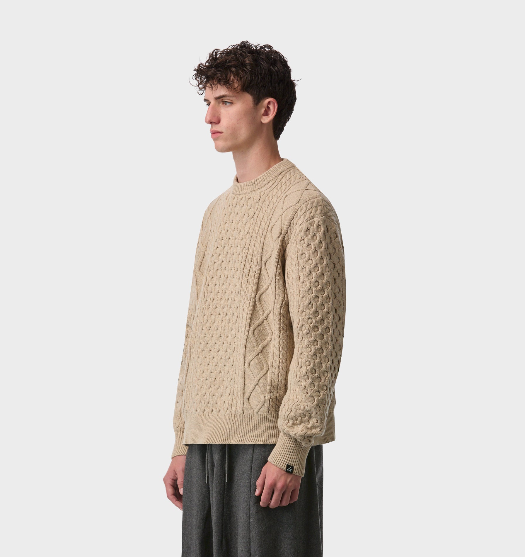 Cable Crop Knit Sweater - Off White