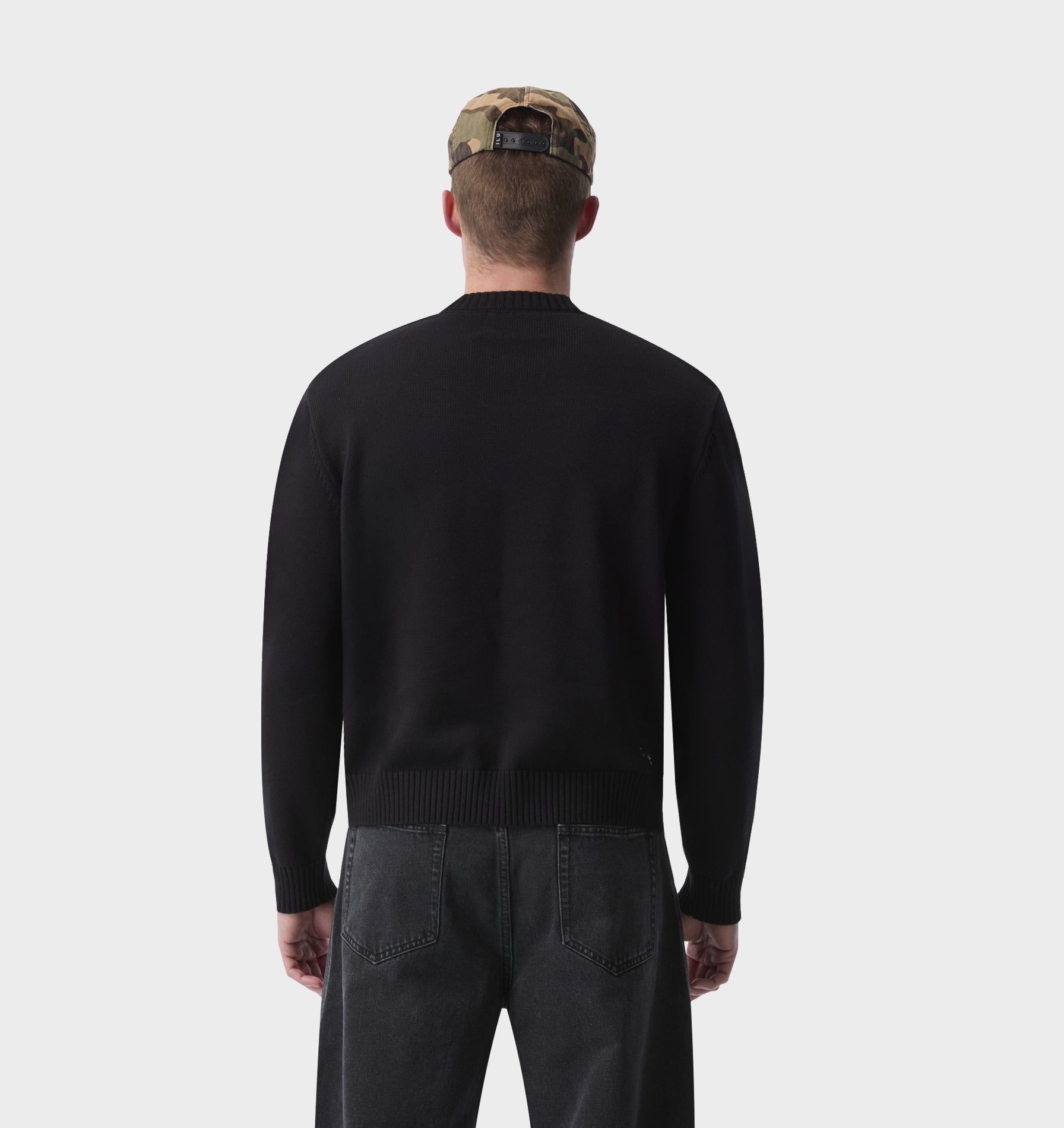 Midweight Crop Knit Sweater - Black