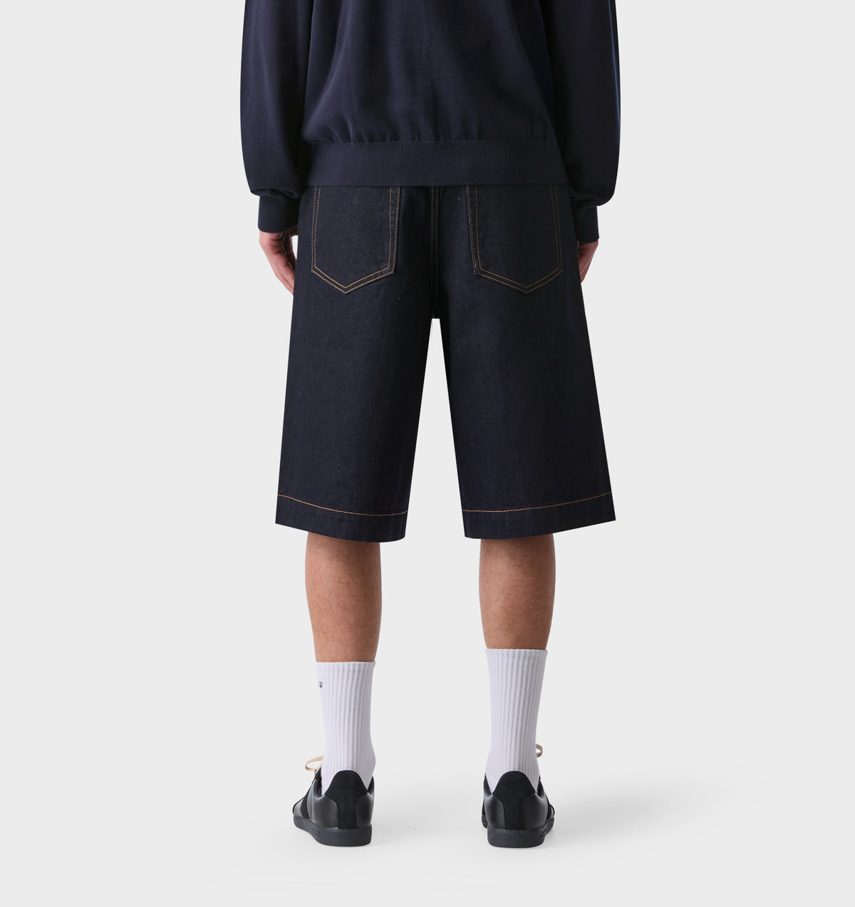 Wide Leg Pleat Denim Short - Indigo