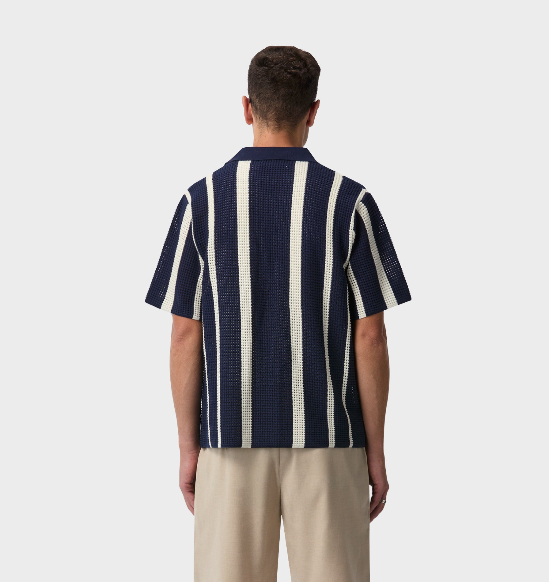 Knit Cuban Collar SS Shirt - Navy/Off White