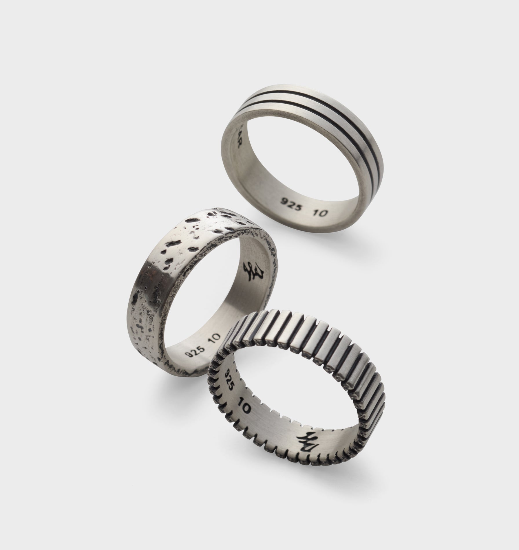 Fine Striped Band Ring - Silver