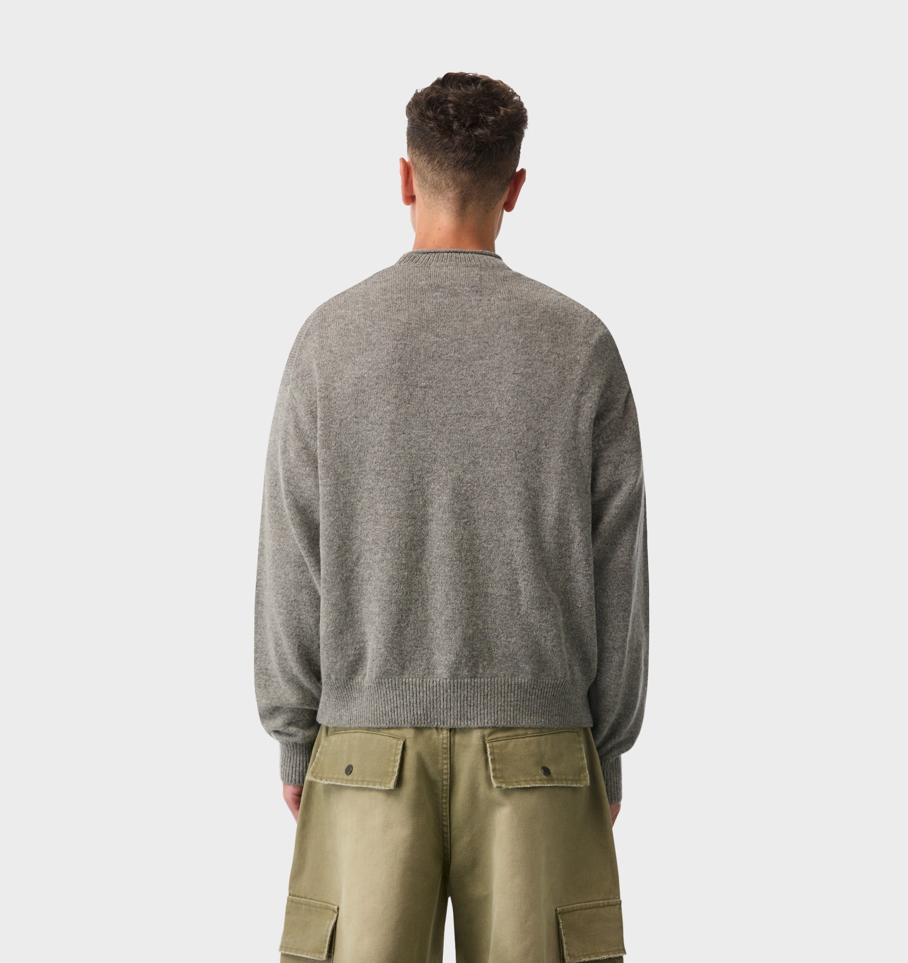 Rolled Neck Knit Sweater - Grey Marle