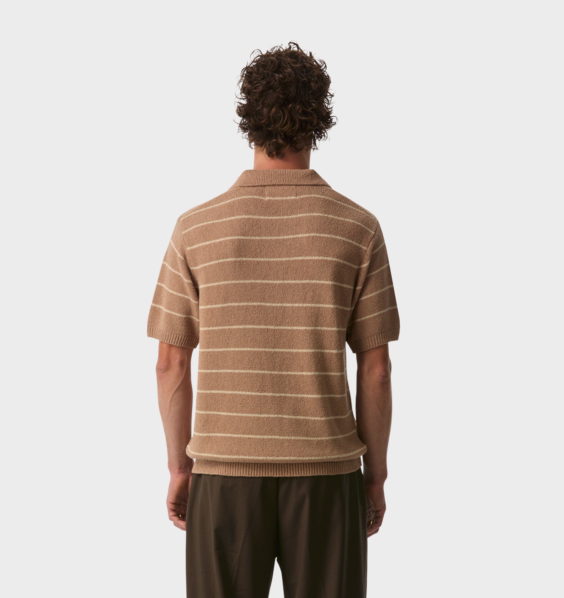 Clive Knit SS Polo - Mushroom Stripe | I Love Ugly