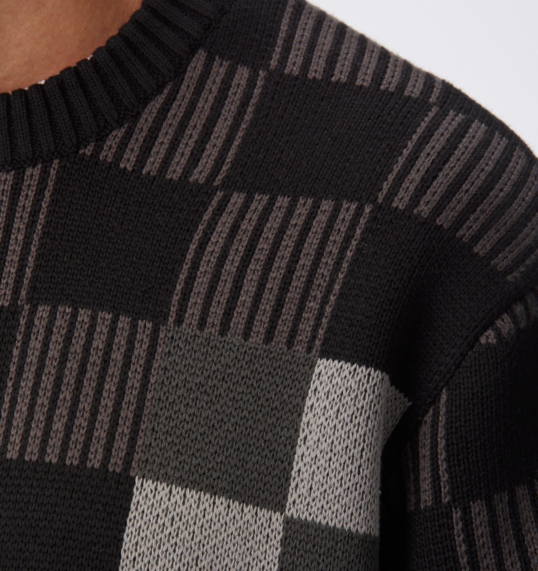 Checkerboard Knit Sweater - Charcoal
