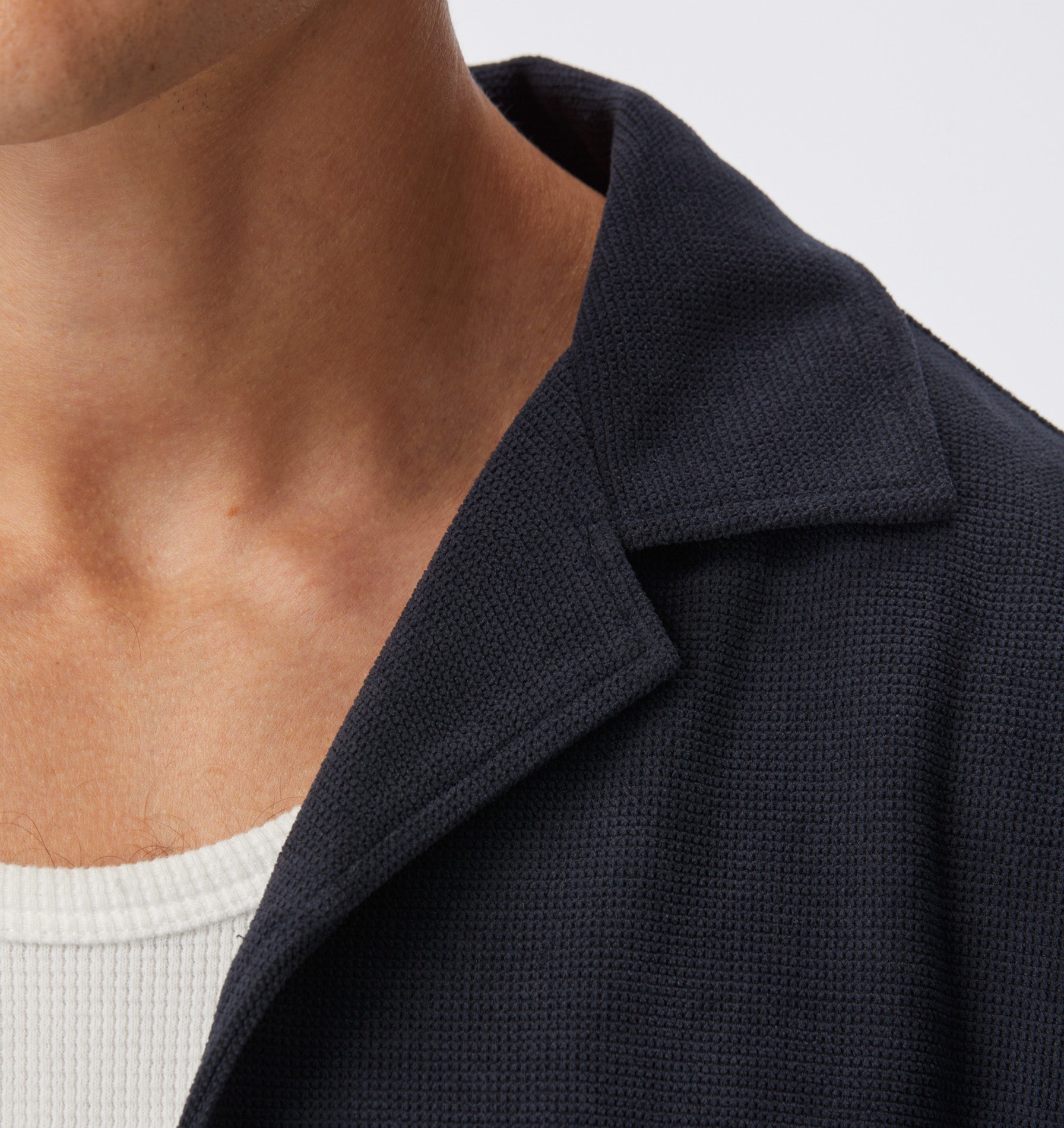 Waffle Box Cuban Collar SS Shirt - Indigo