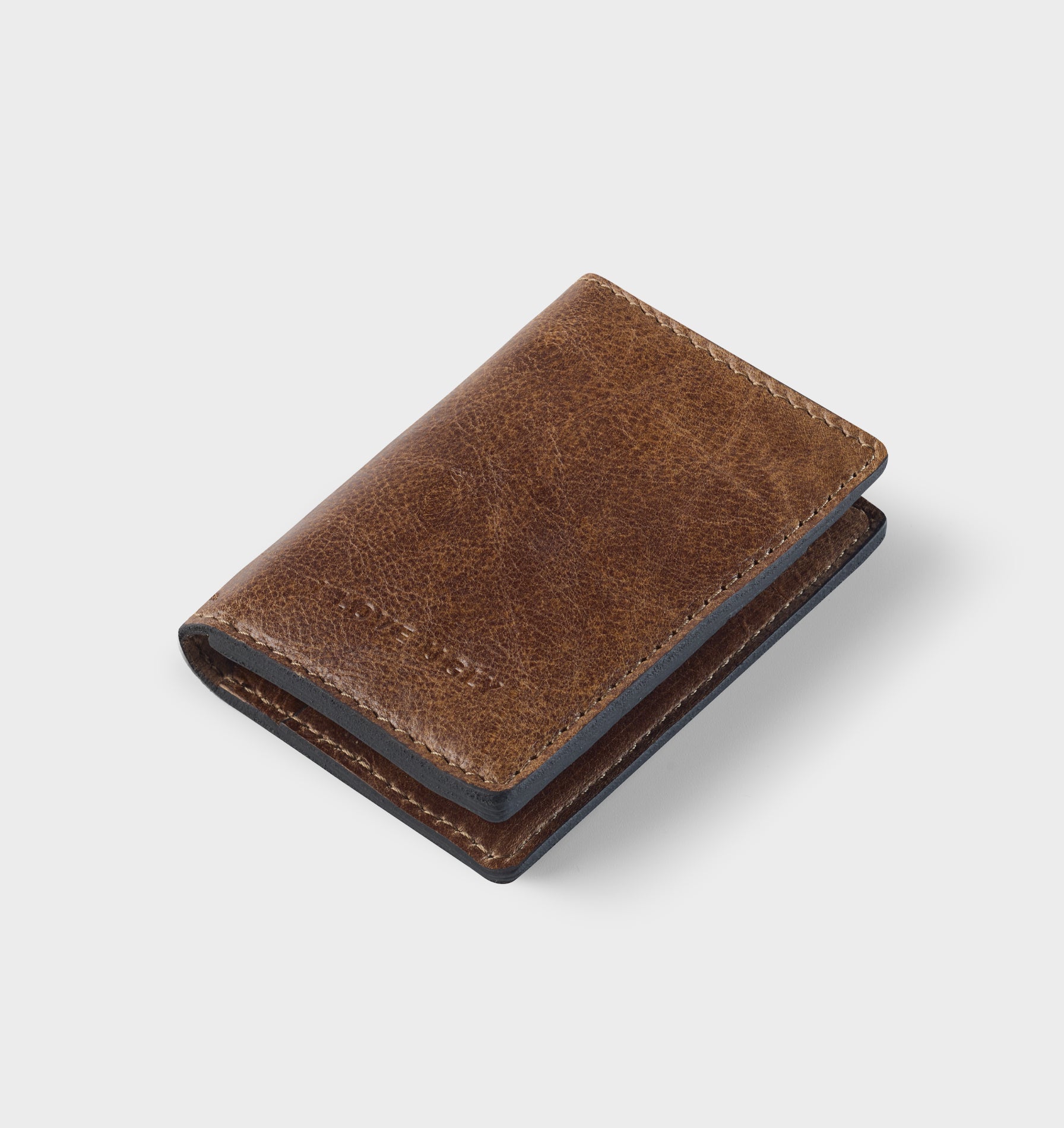 Leather Fold Card Holder - Brown