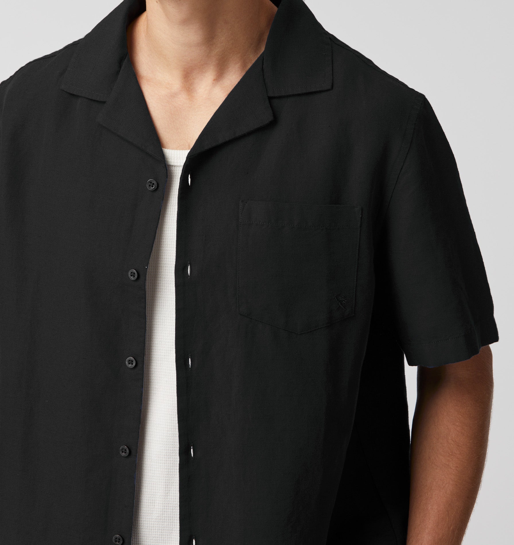 Linen Cuban Collar SS Shirt -Black