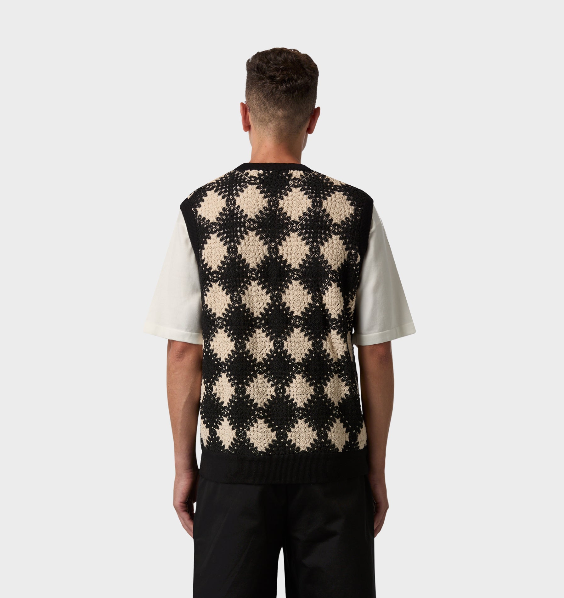 Crochet Knit Vest - Black / Off White