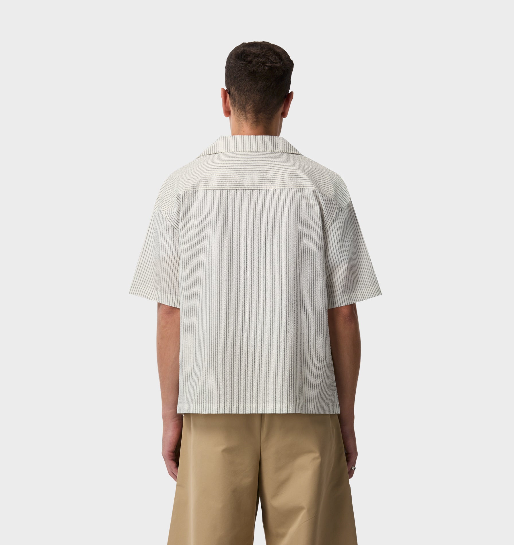 Box Cuban Collar Shirt - White/Black Stripe