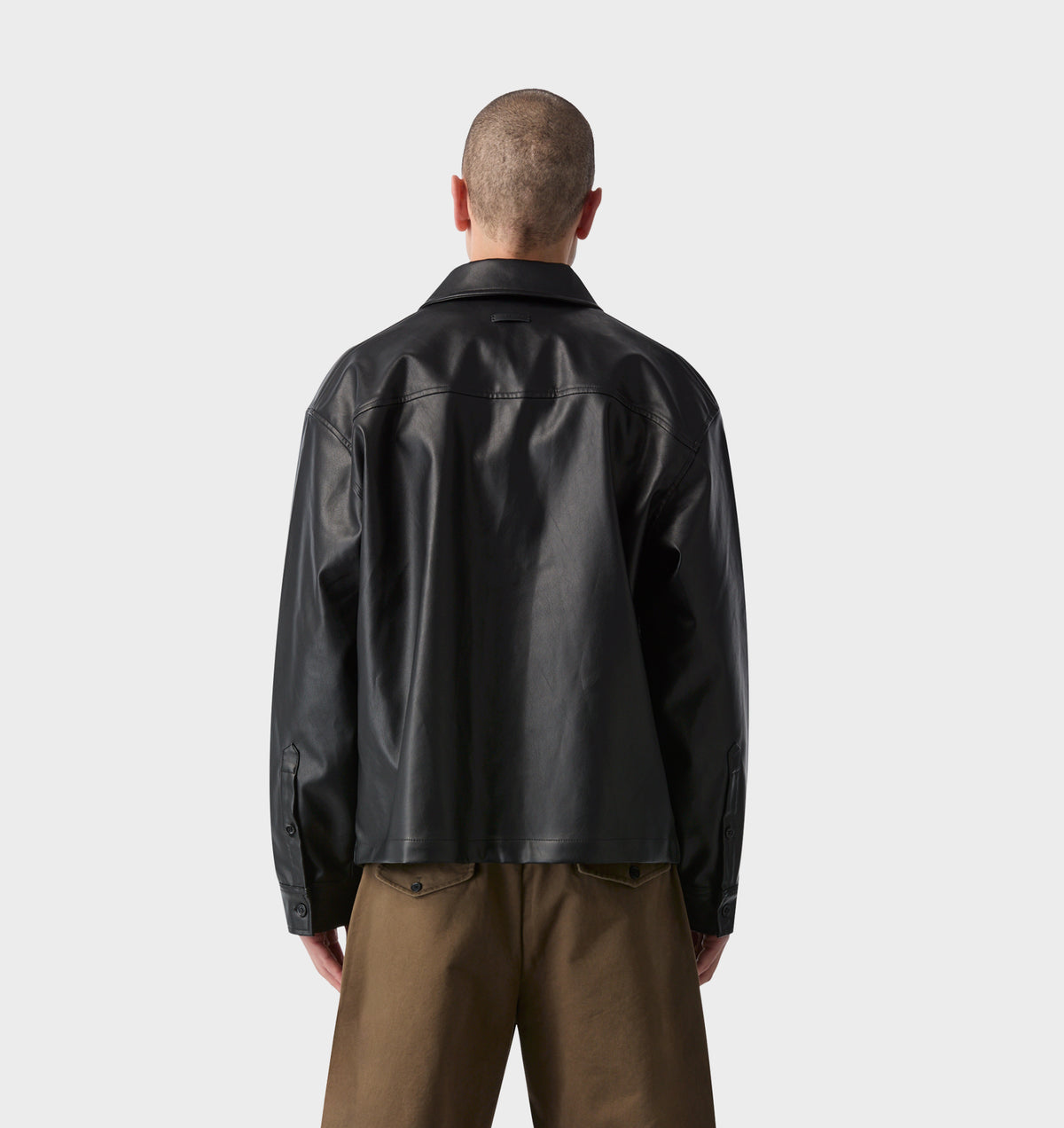 Faux Leather Overshirt - Black