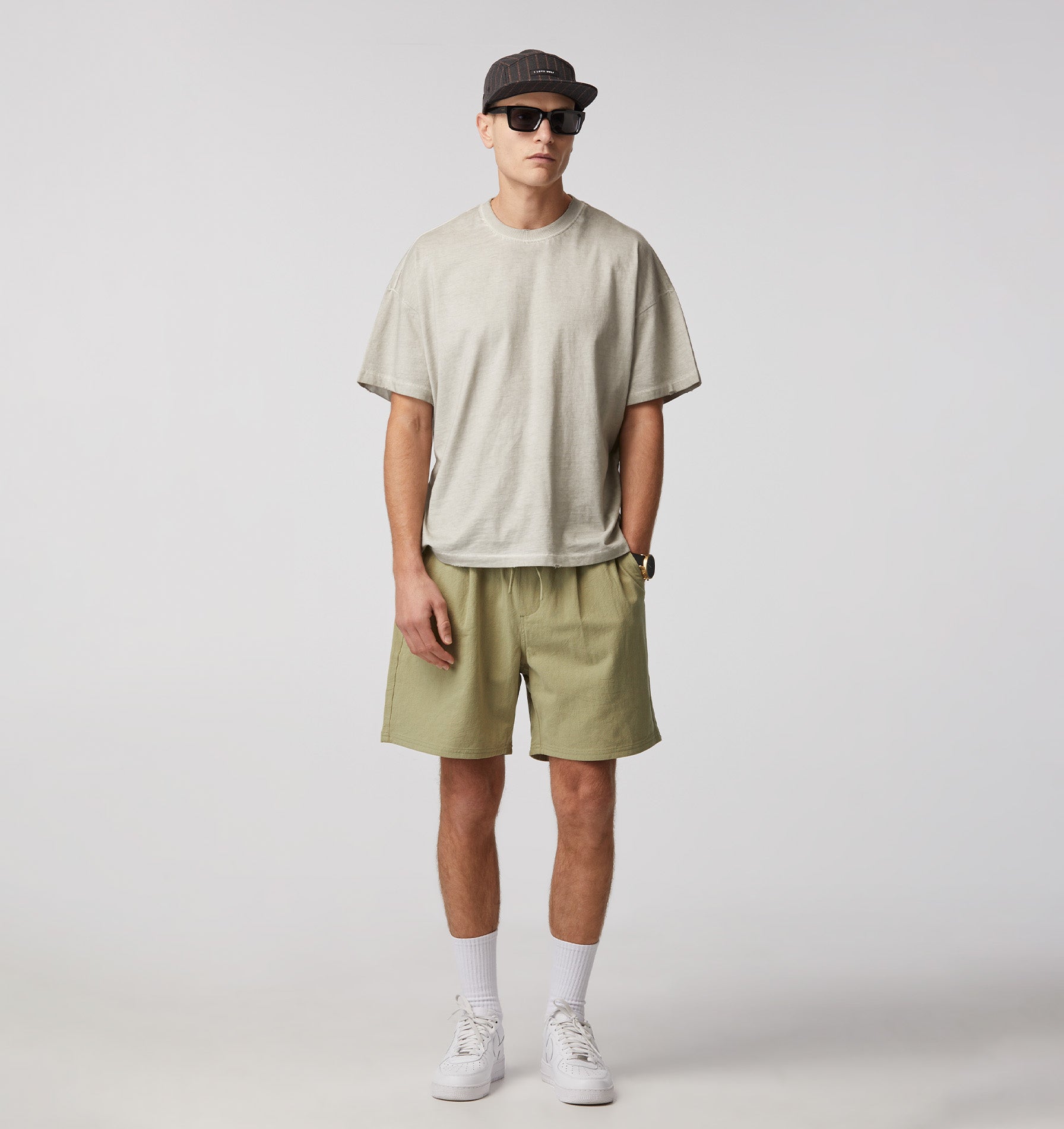 Linen Michael Pleat Short - Sage