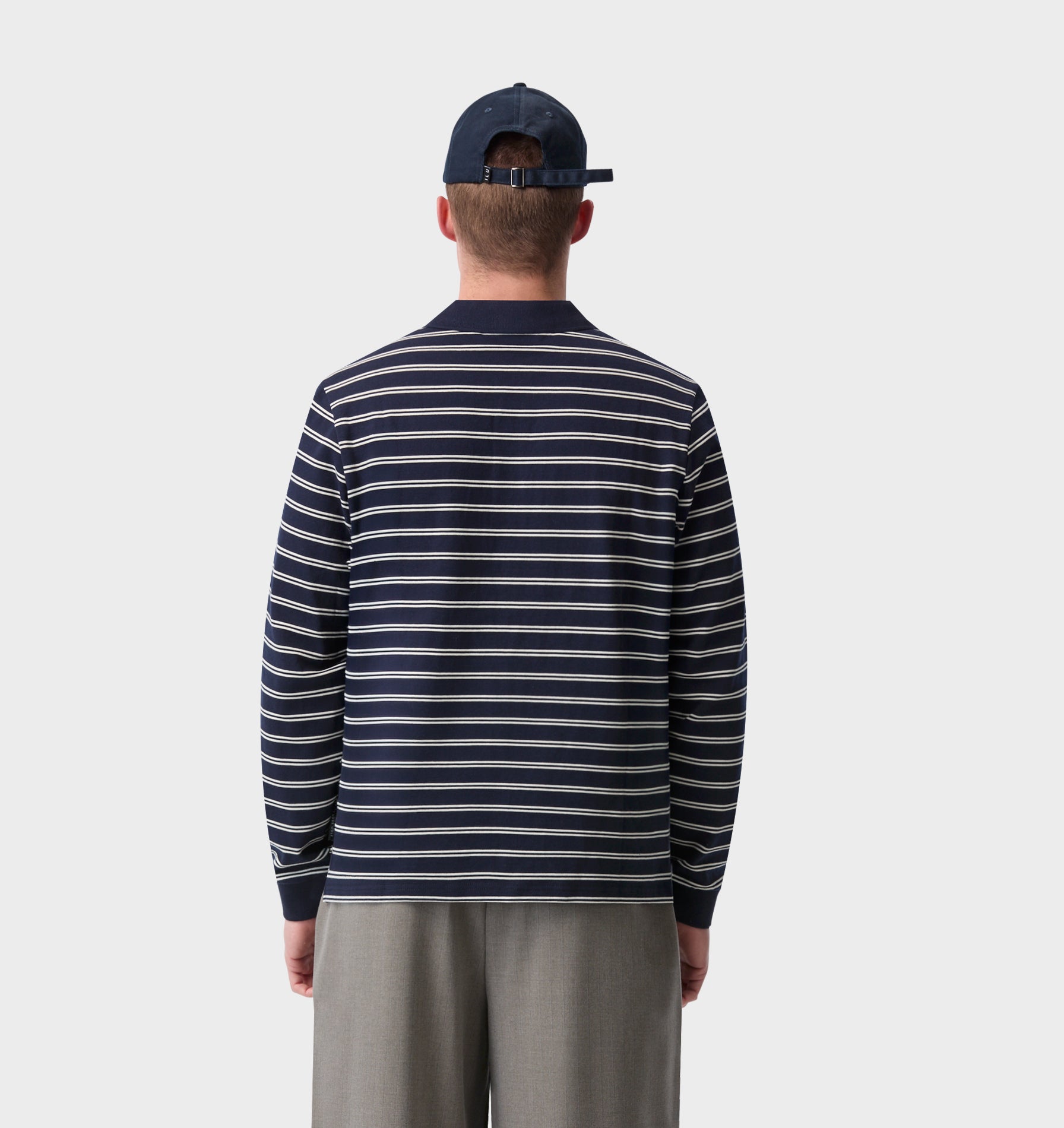 Polo LS Shirt - Navy/Off White Stripe