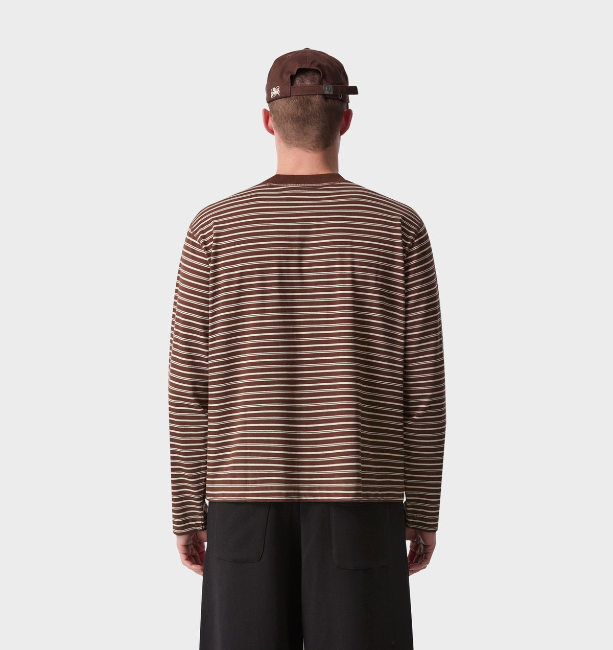 Crop Box LS Tee - Brown/Off White Stripe