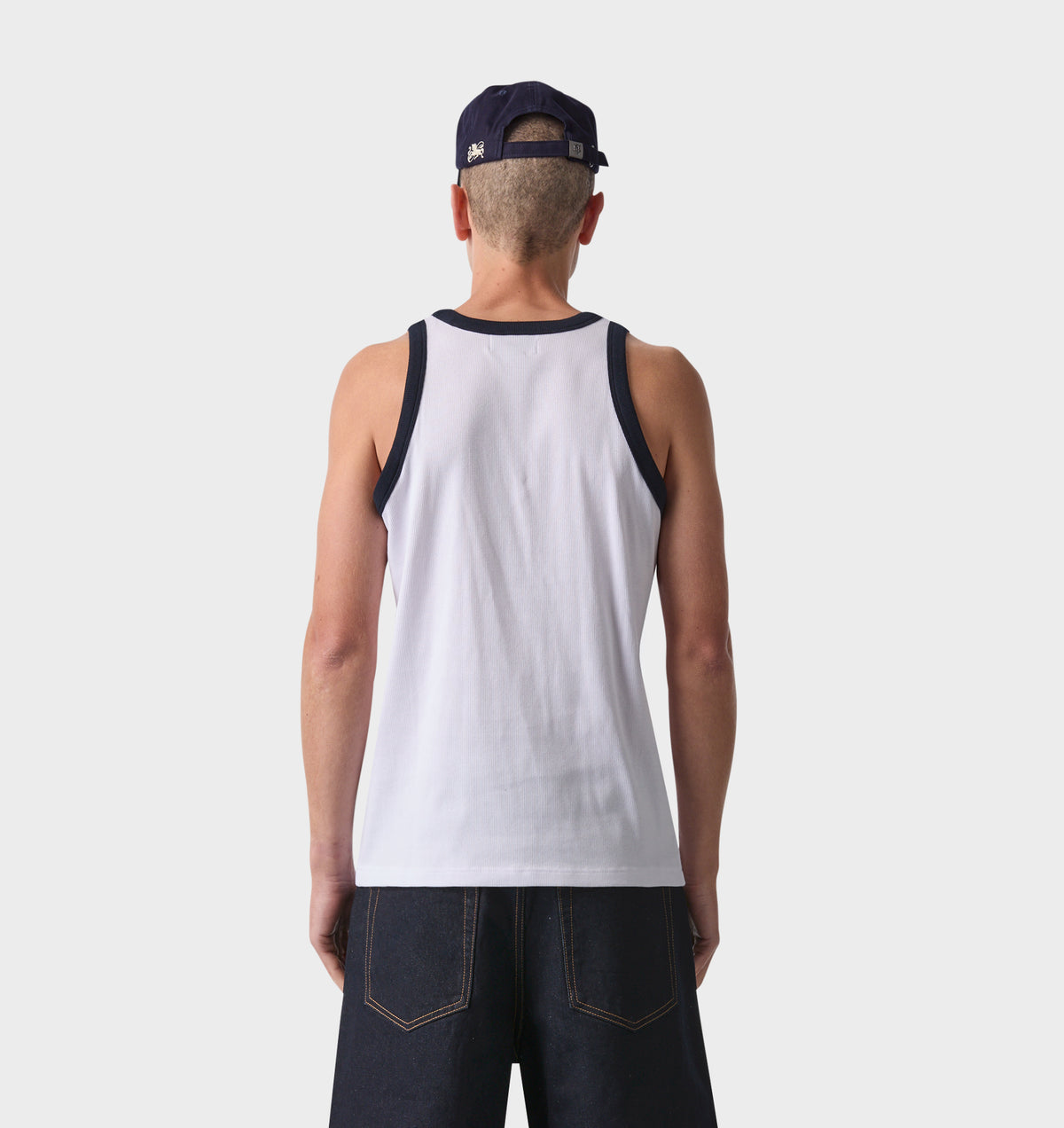 Ribbed Slim Tank - White/Navy