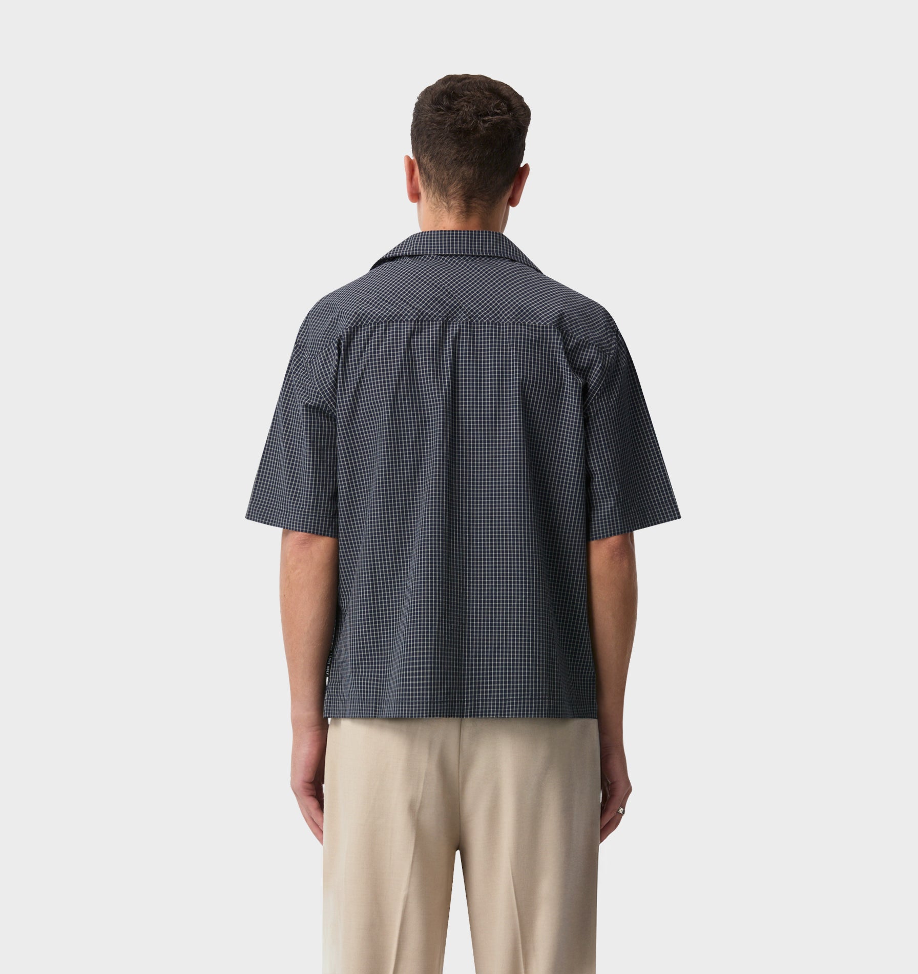 Box Cuban Collar Shirt - Navy Check