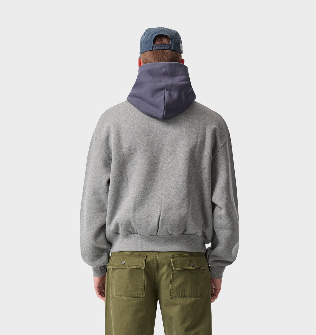 Heavy Crop Box Hood - Grey Marle/Indigo