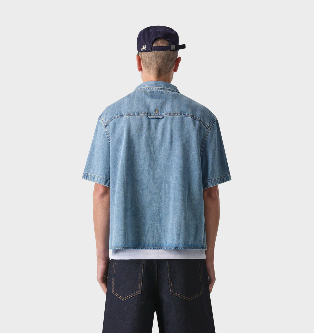 Chambray Crop SS Shirt - Faded Blue