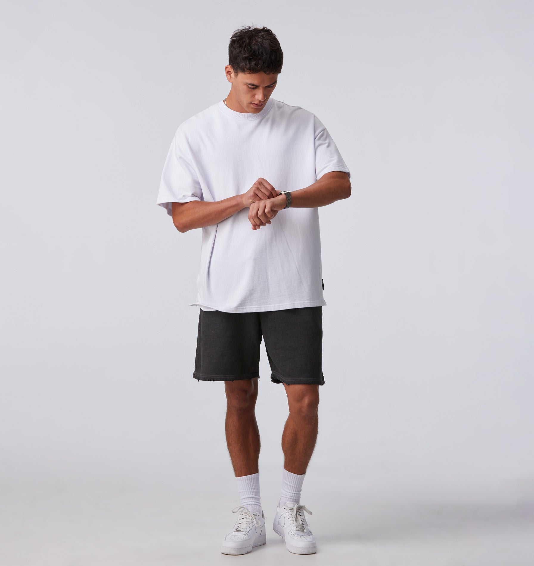 Distressed Trackie Short - Dirty Black