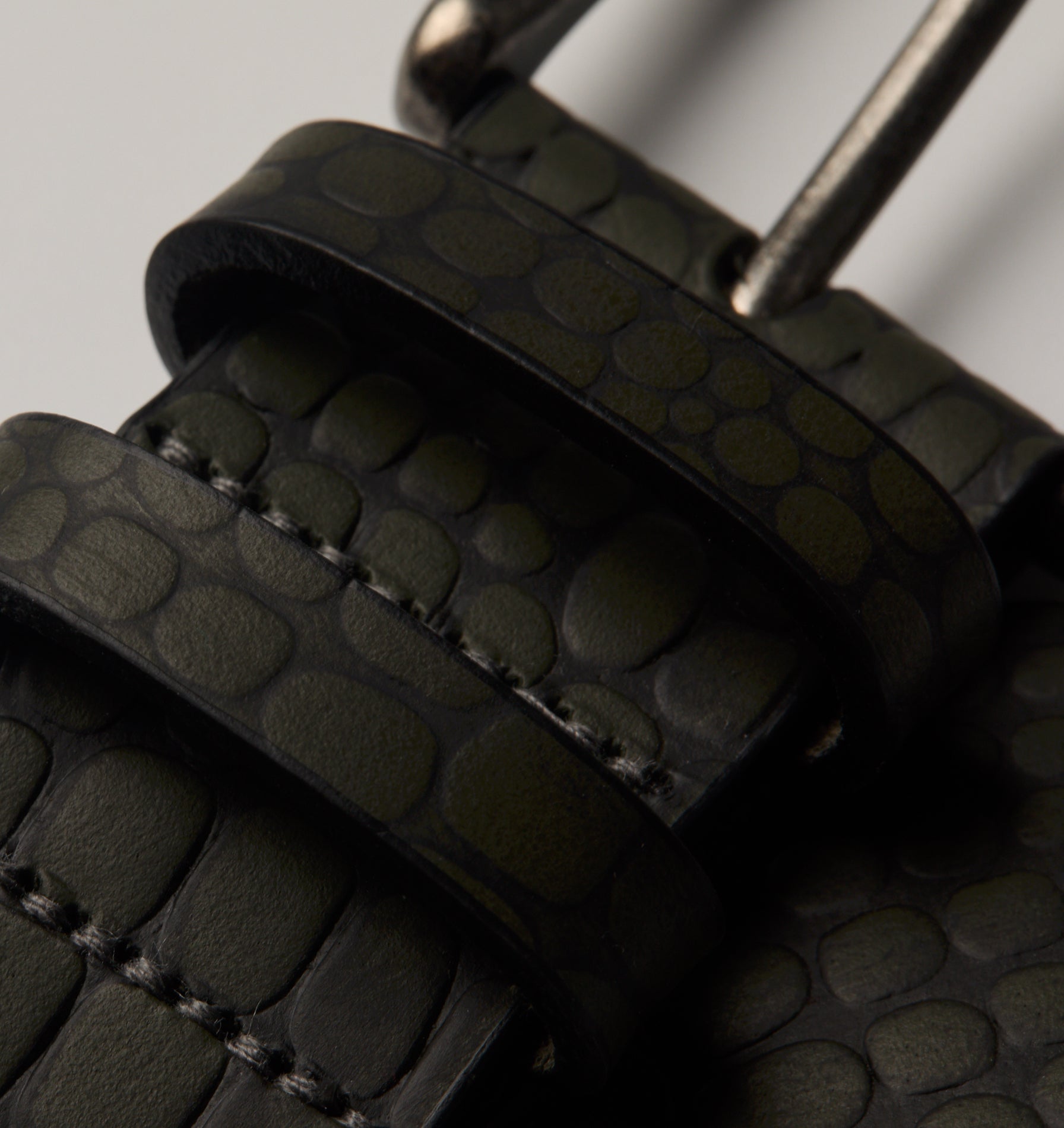 Embossed Reptile Leather Belt - Olive