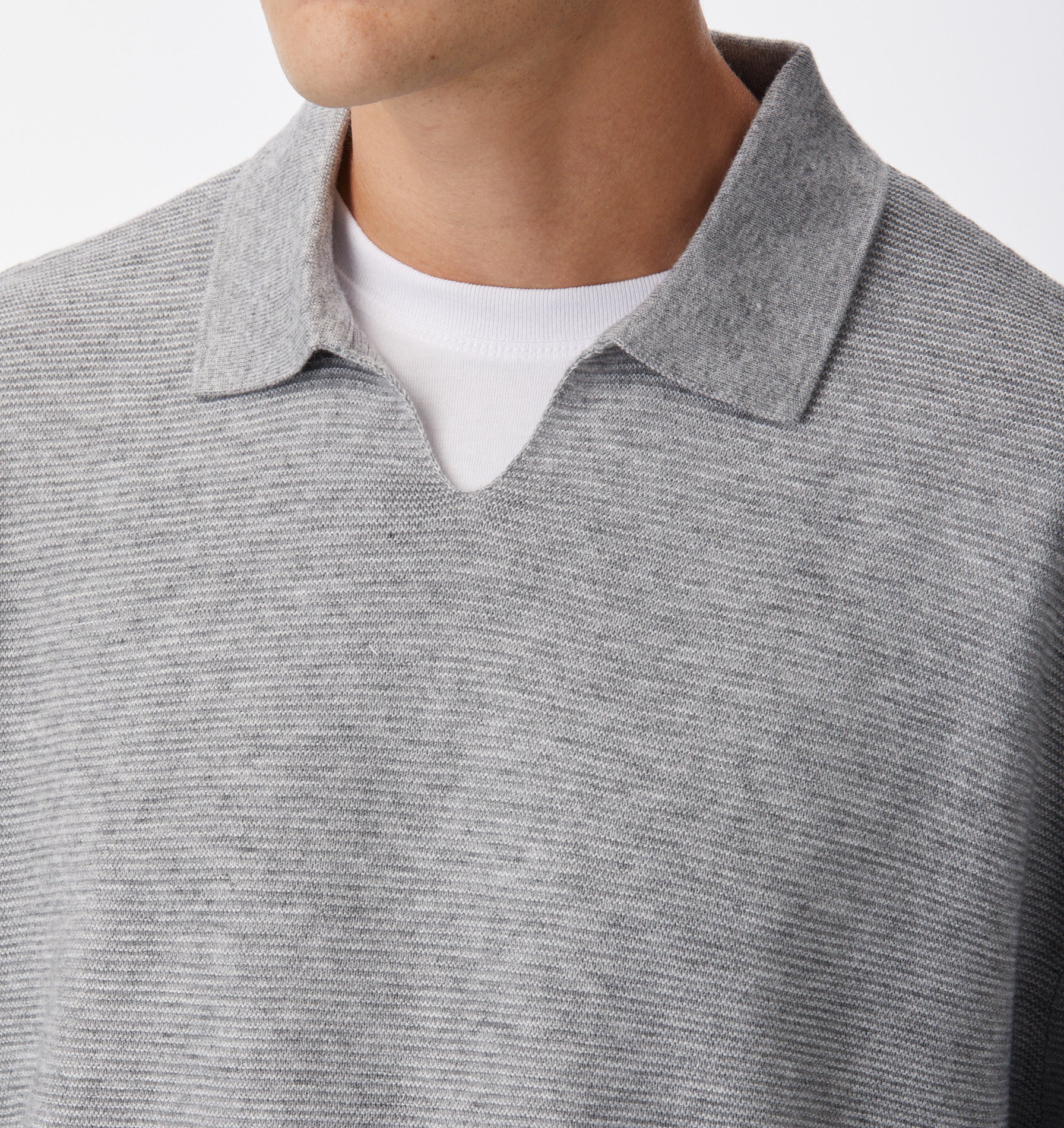 Elijah Knit LS Polo - Stone Marle