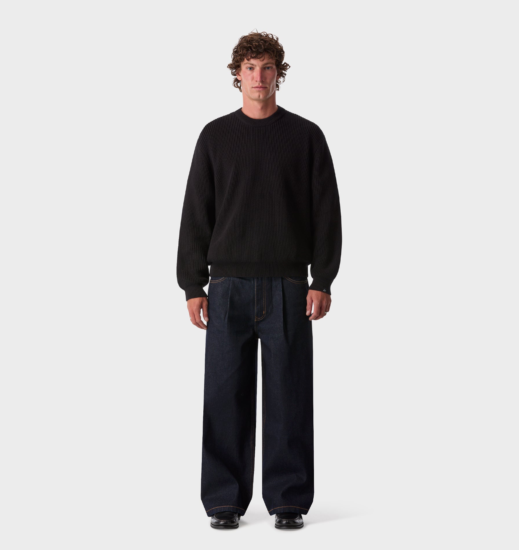 Wide Leg Pleat Denim - Indigo