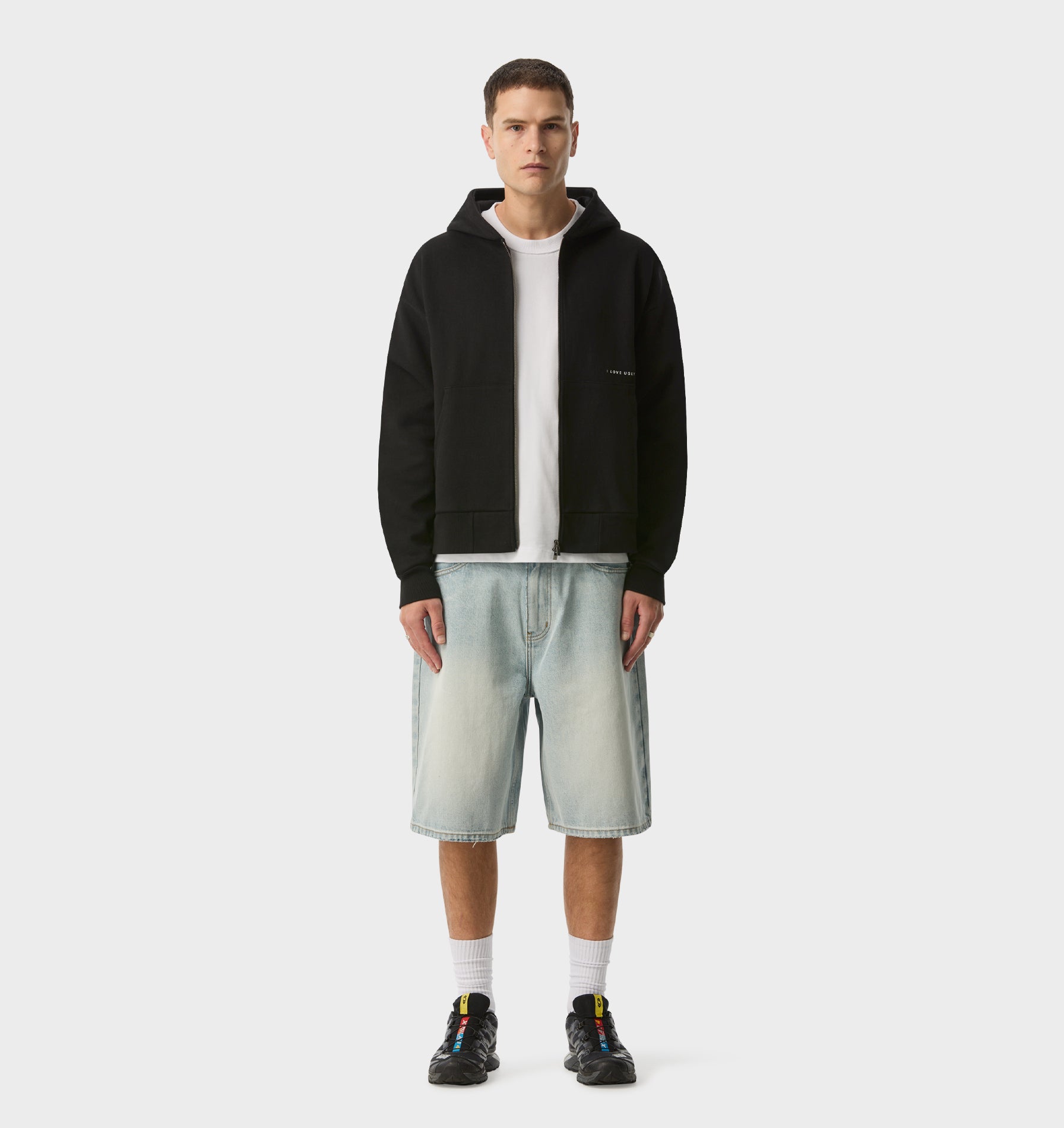 Crop Box Zip Hood - Black