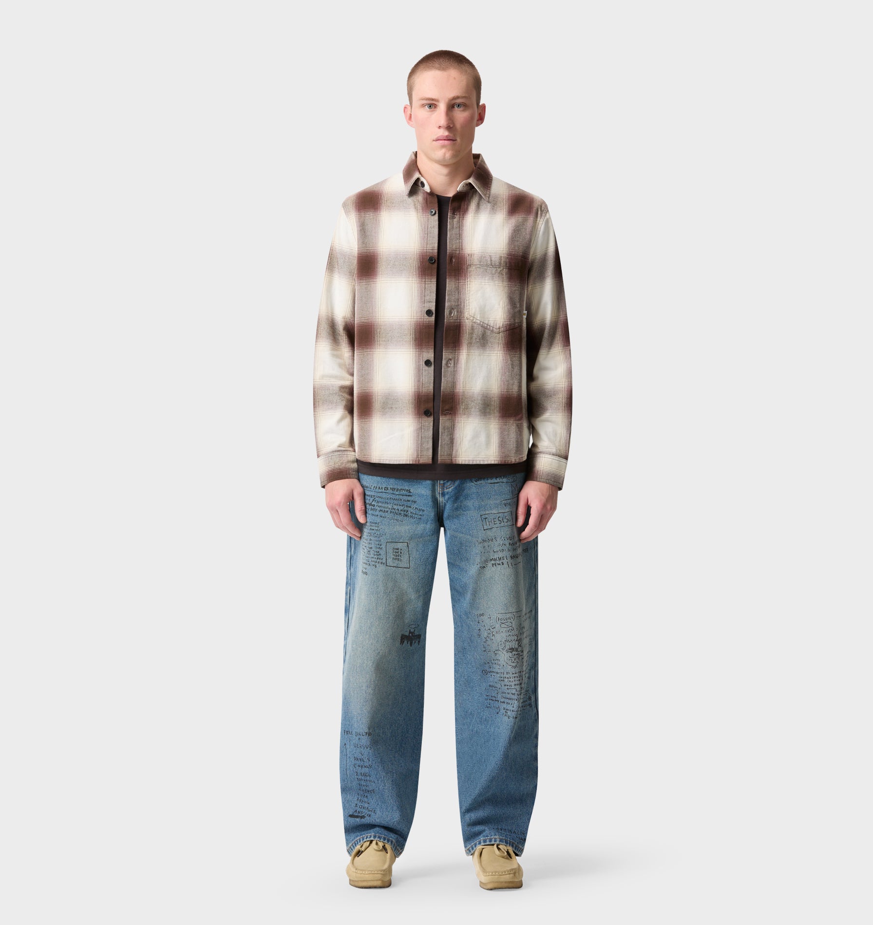 Basquiat Flannel LS Shirt - Off White/Brown Check