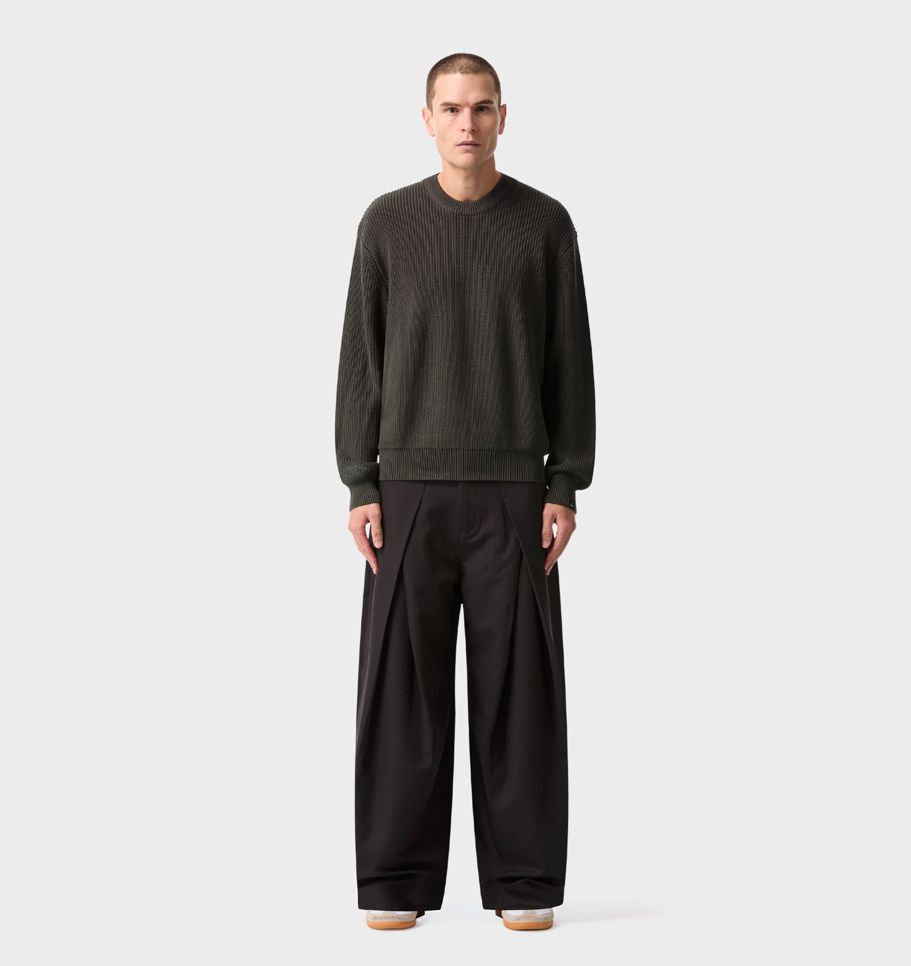 Cropped Knit Sweater - Flint Grey