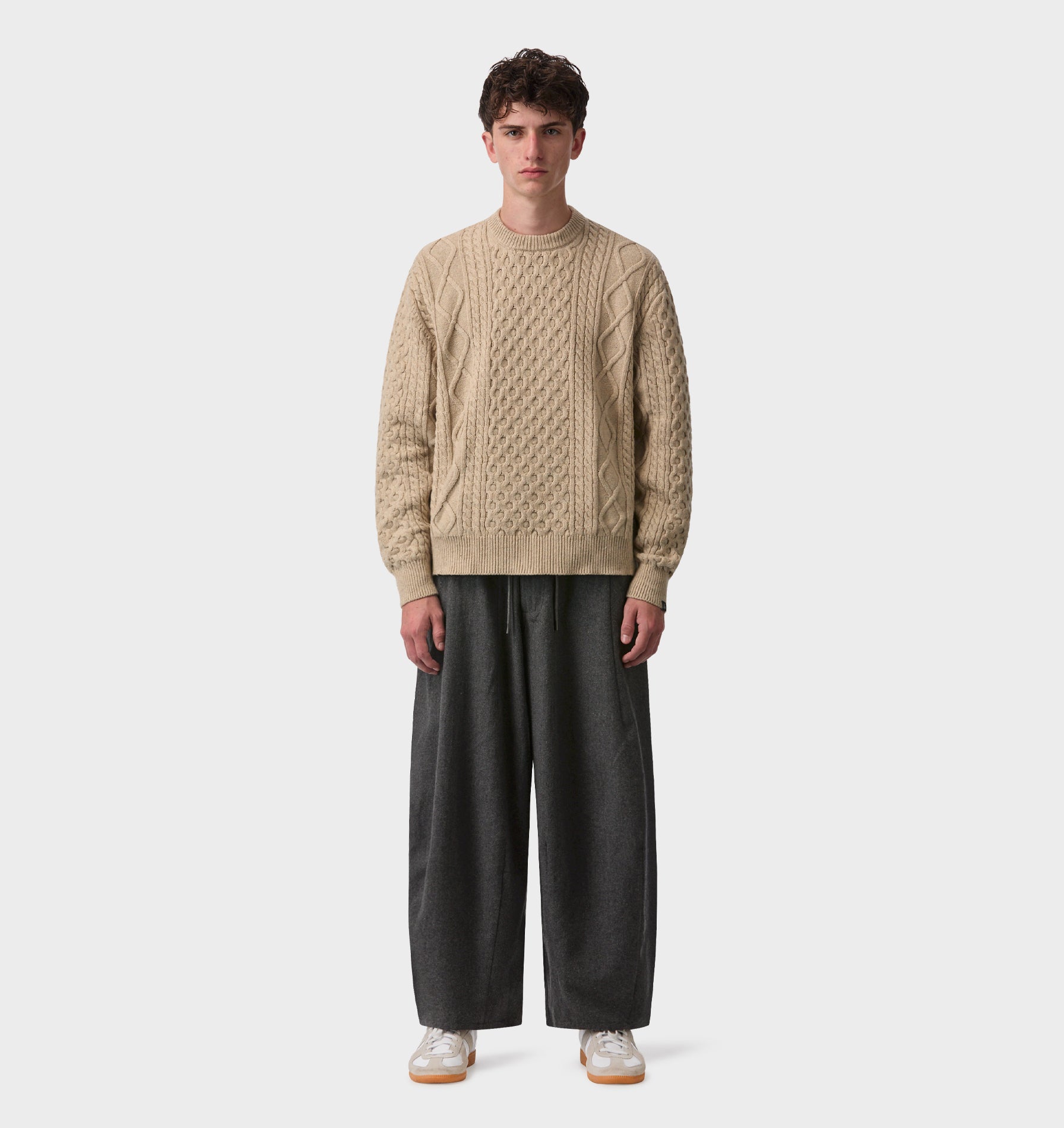 Cable Crop Knit Sweater - Off White