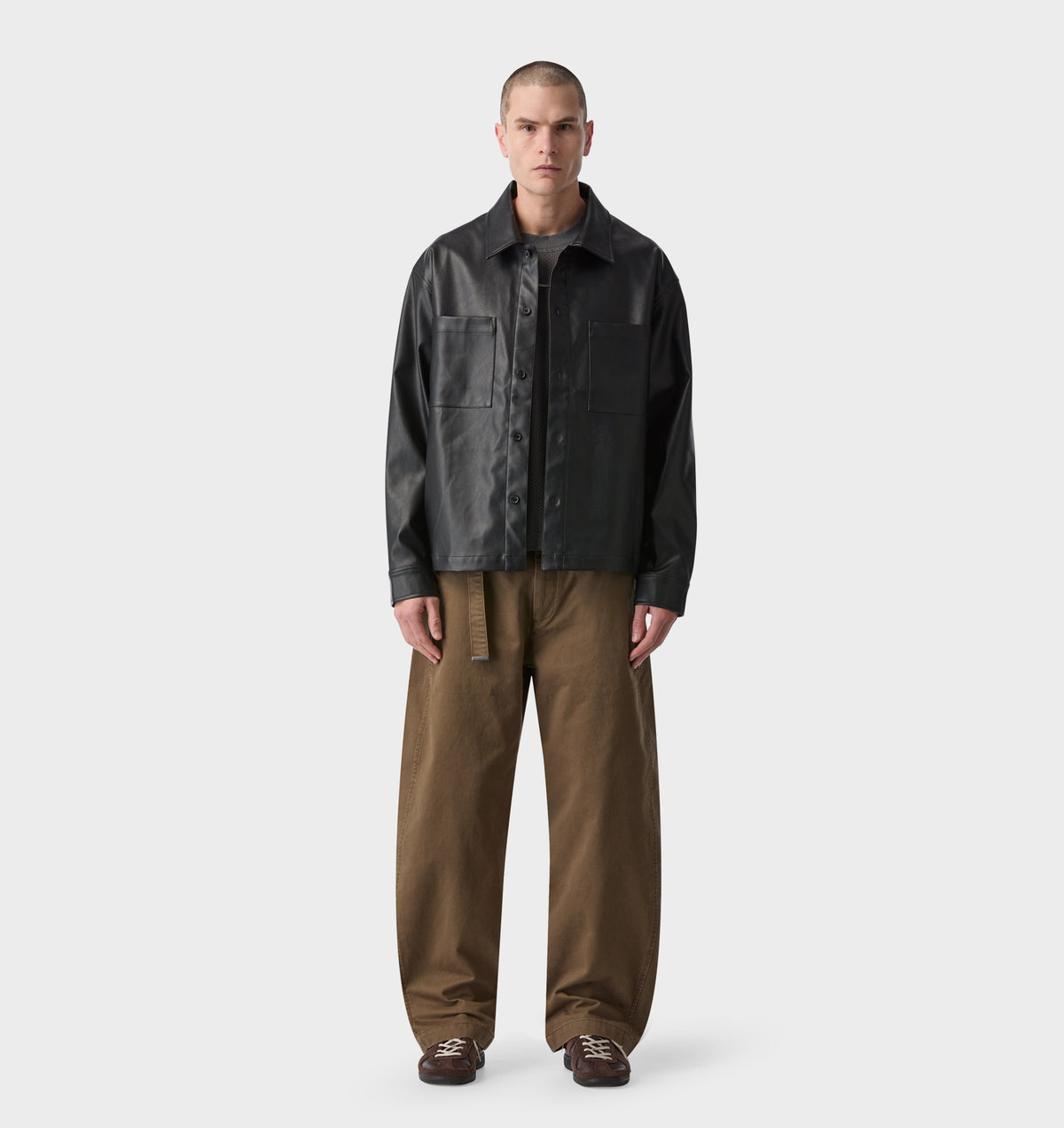 Faux Leather Overshirt - Black