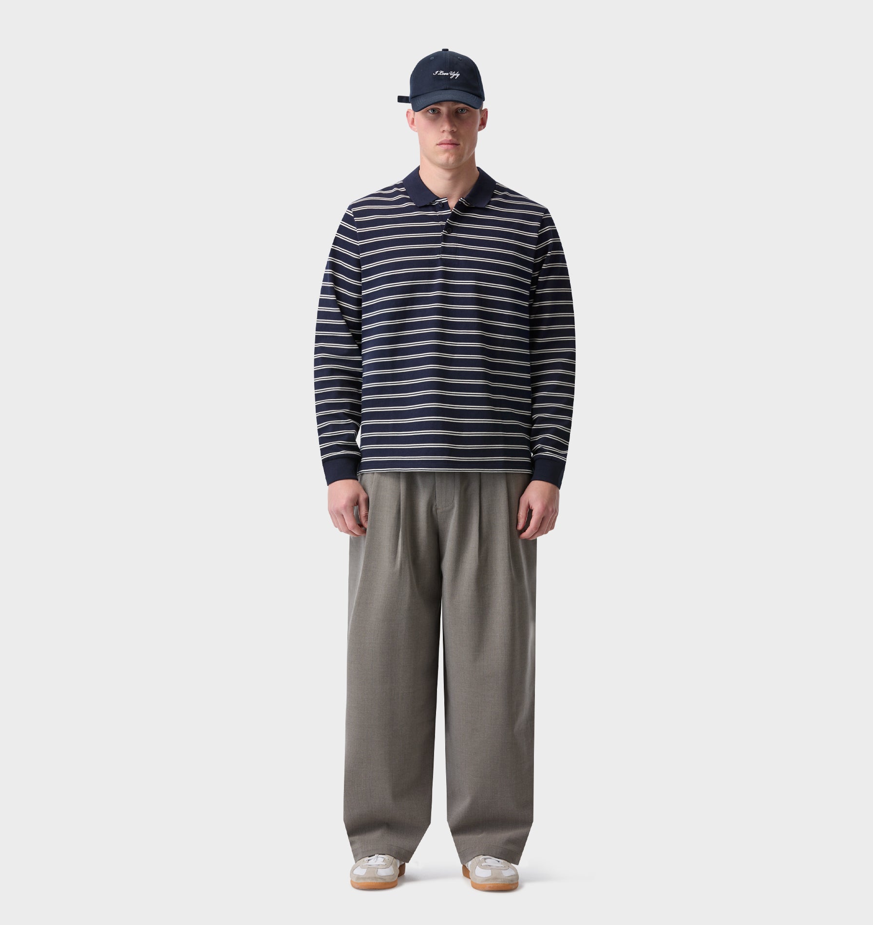 Polo LS Shirt - Navy/Off White Stripe
