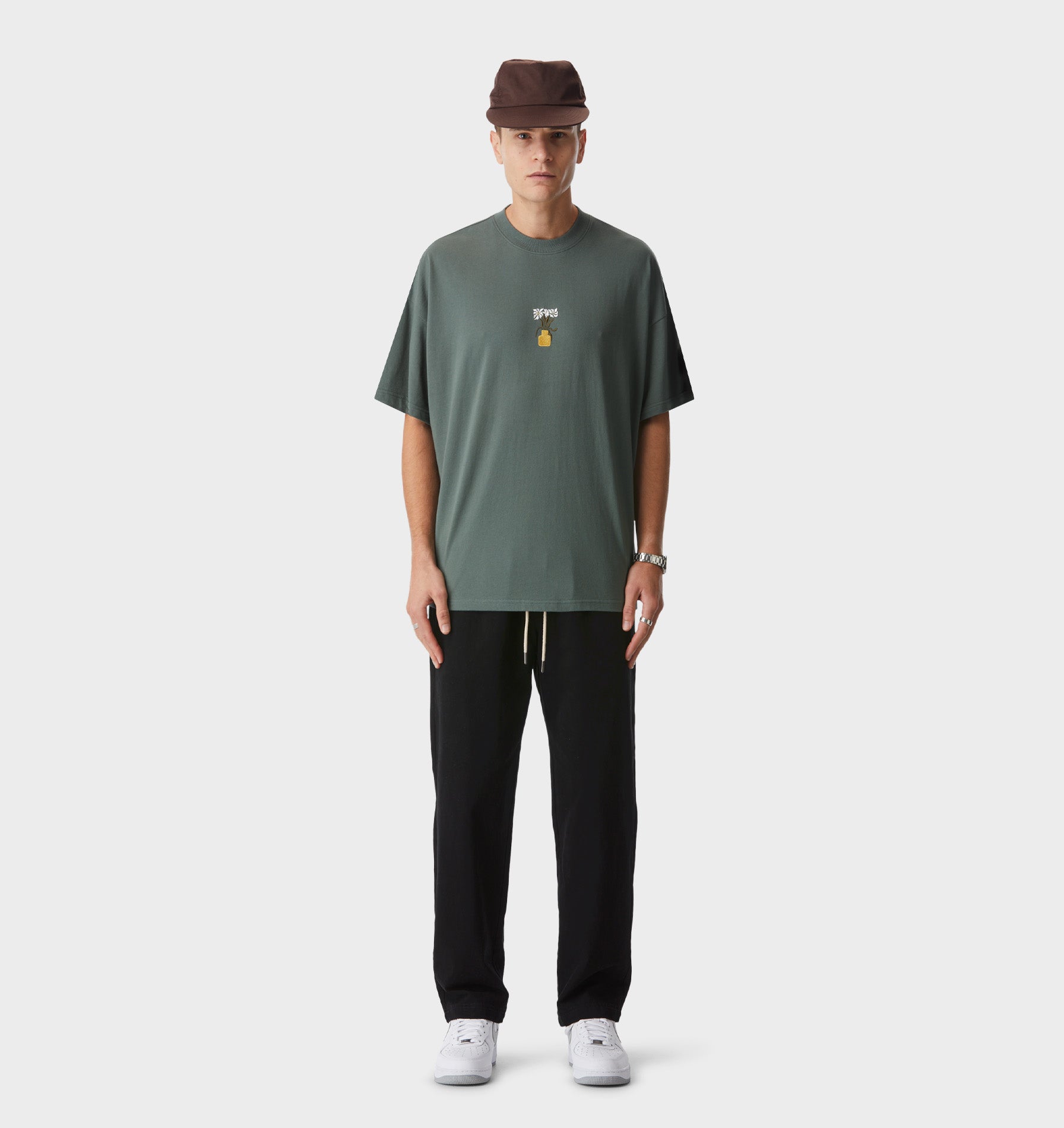 Floral Box Tee - Smokey Green