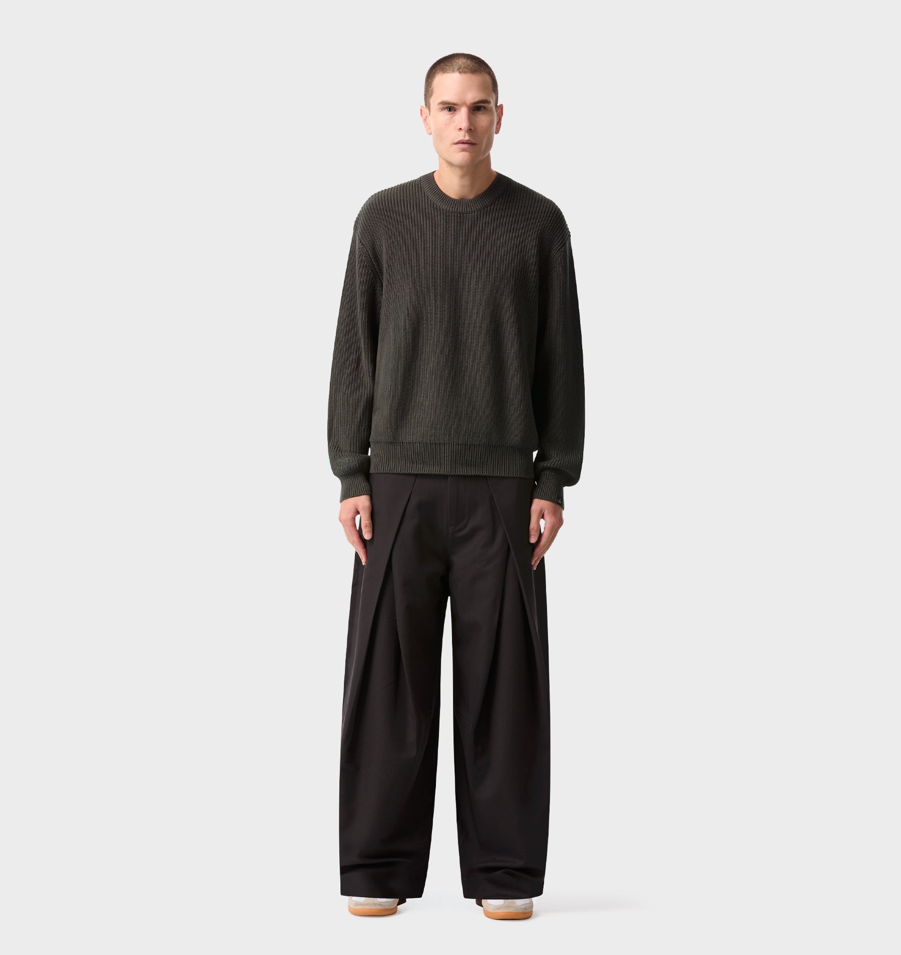 Cropped Knit Sweater - Flint Grey