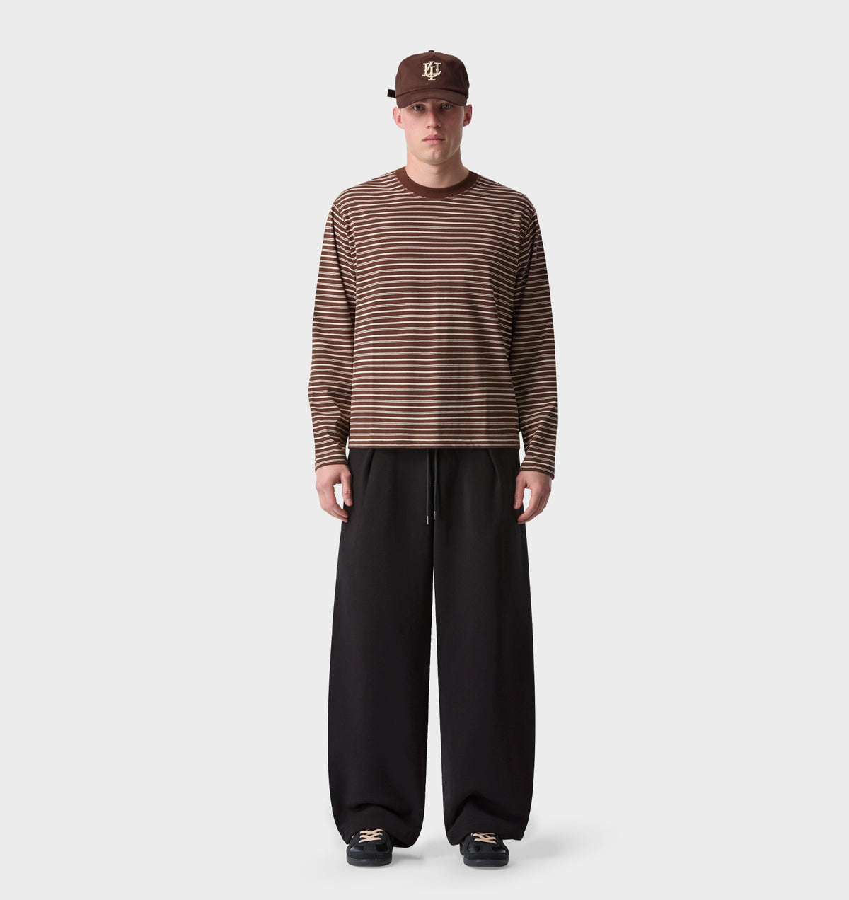 Crop Box LS Tee - Brown/Off White Stripe