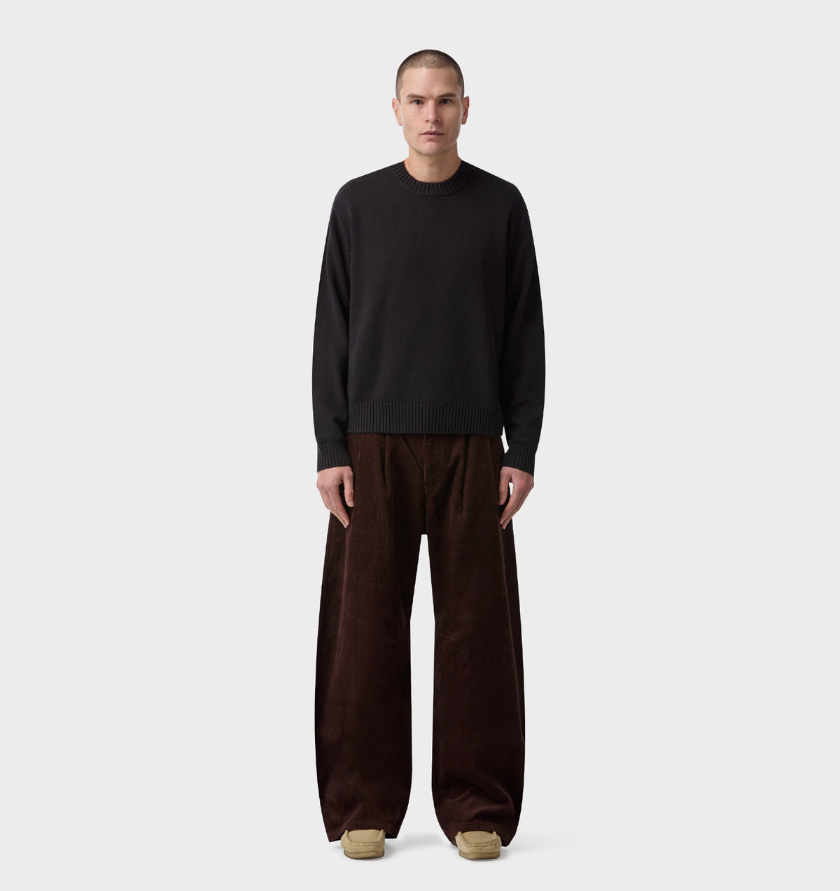 Midweight Crop Knit Sweater - Black