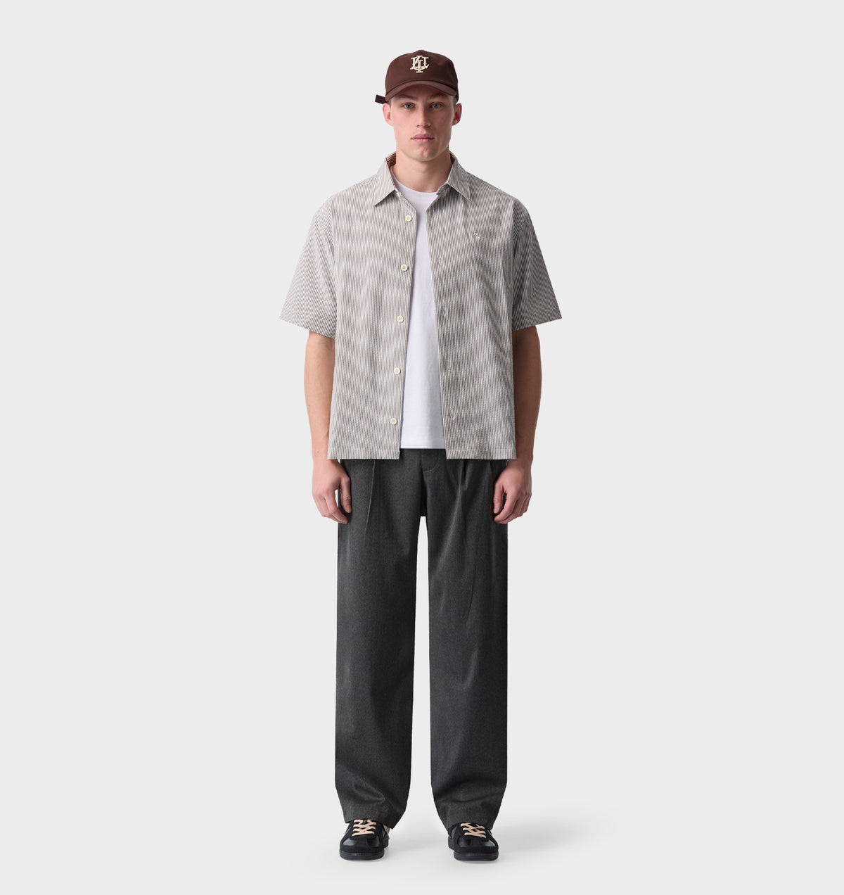 Twin Pleat Pant - Dark Grey Herringbone