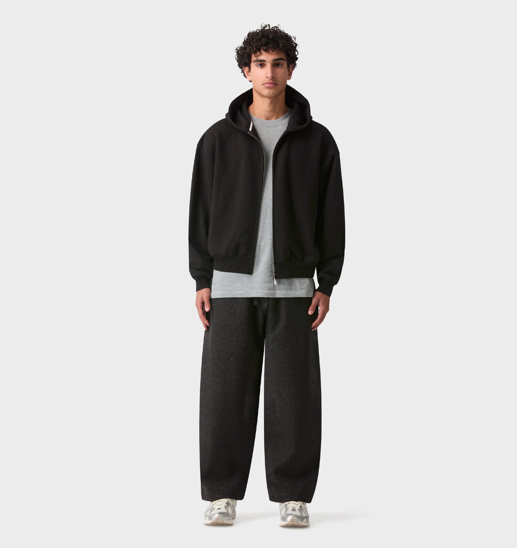 Heavy Crop Zip Hood - Black